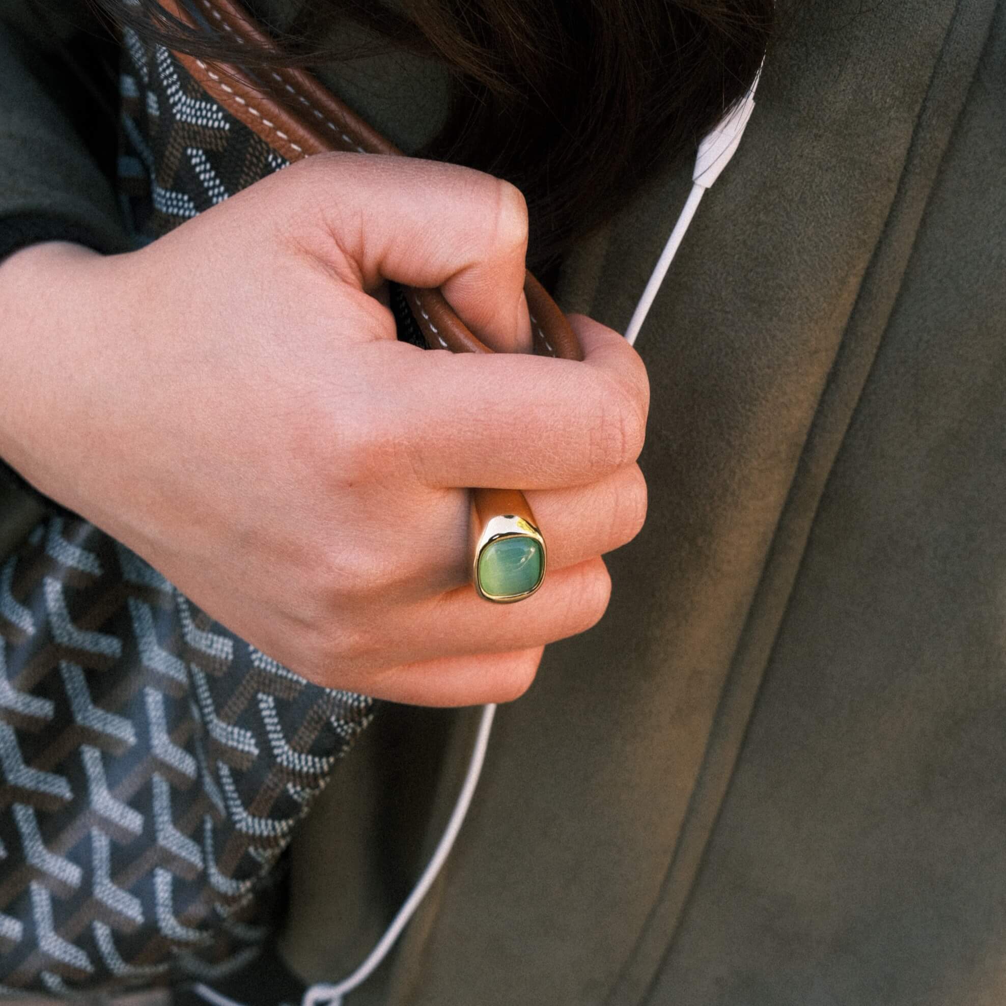Green Cats Eye Signet Ring