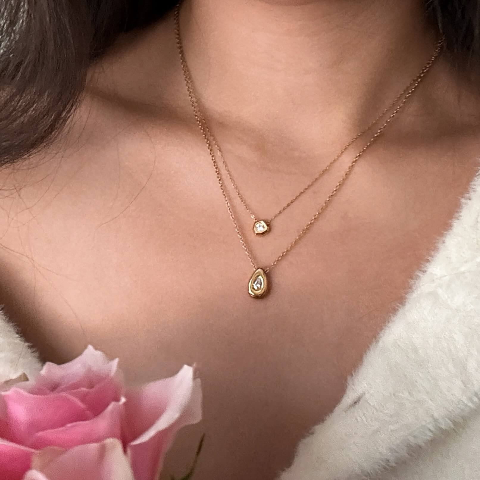 Pear Bezel Teardrop Necklace