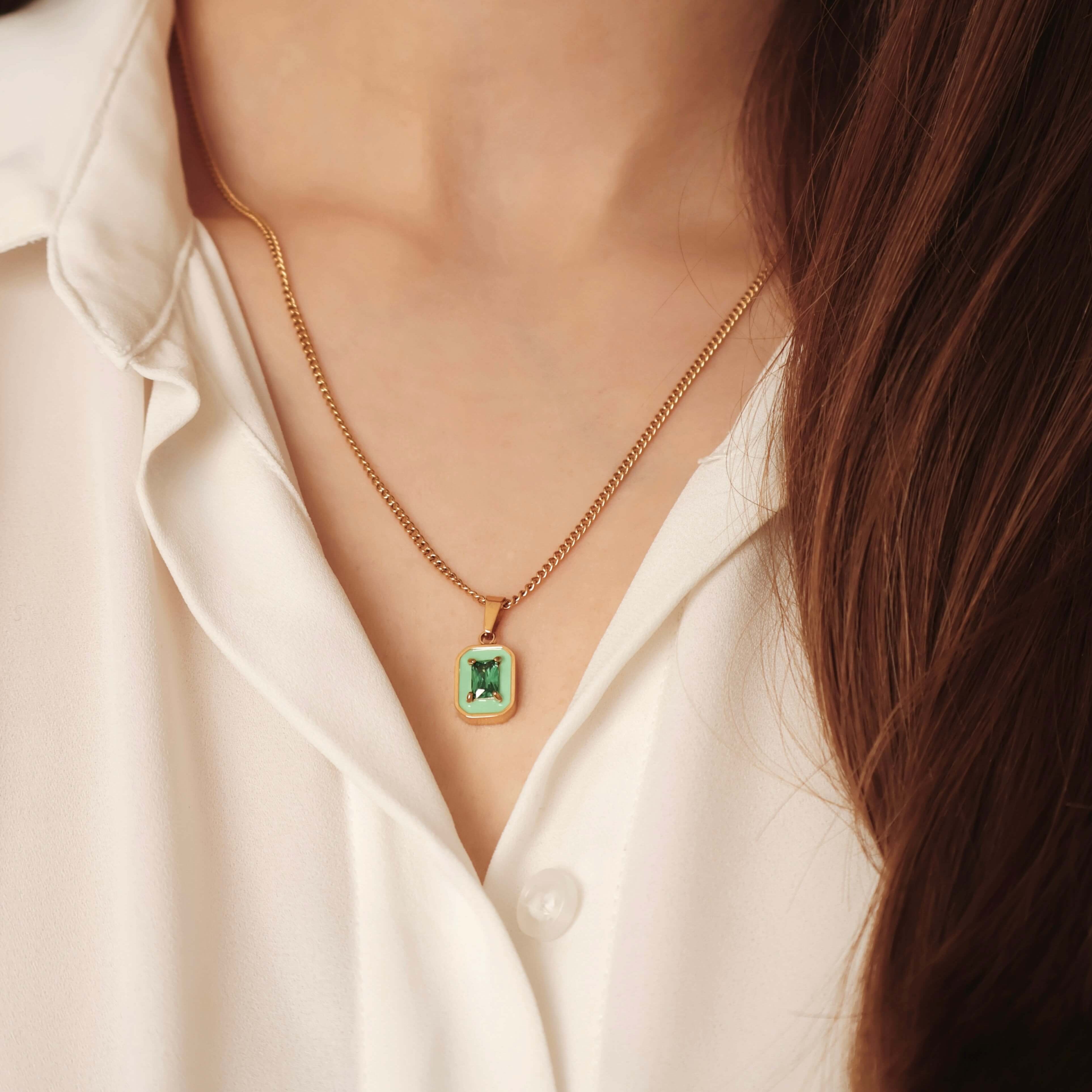 Verdant Square Pendant Necklace