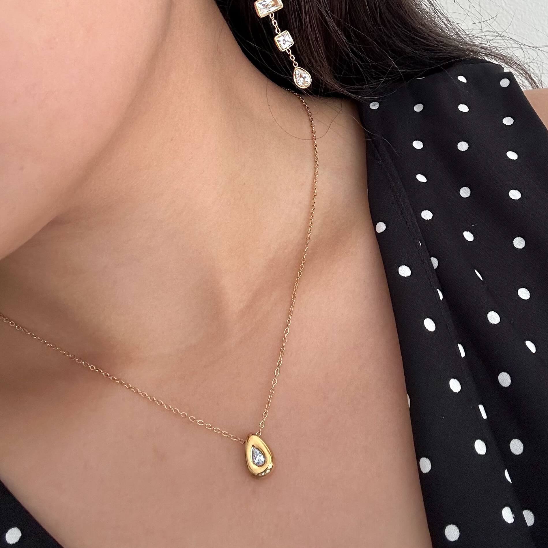 Pear Bezel Teardrop Necklace