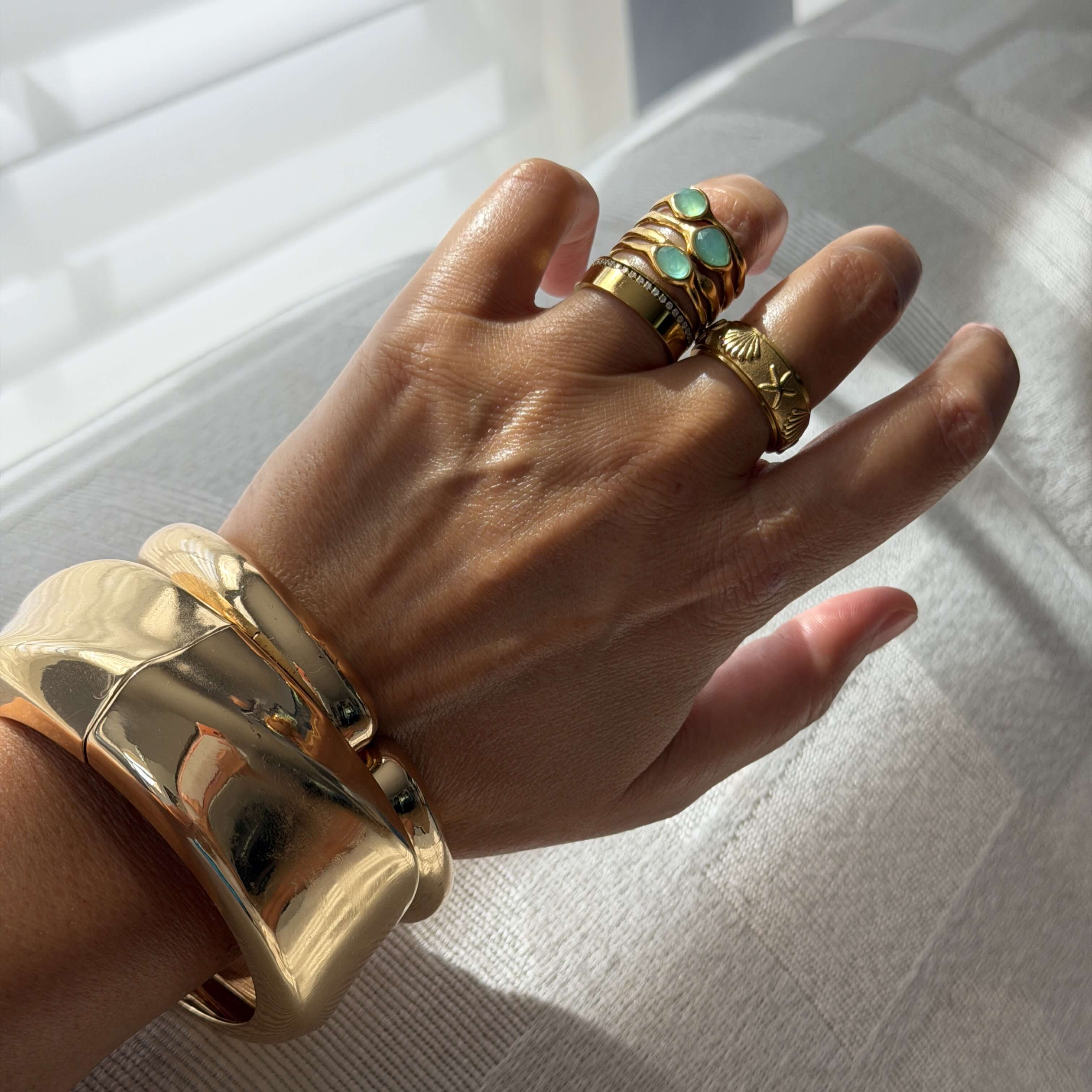 Green Stone Multi Row Ring