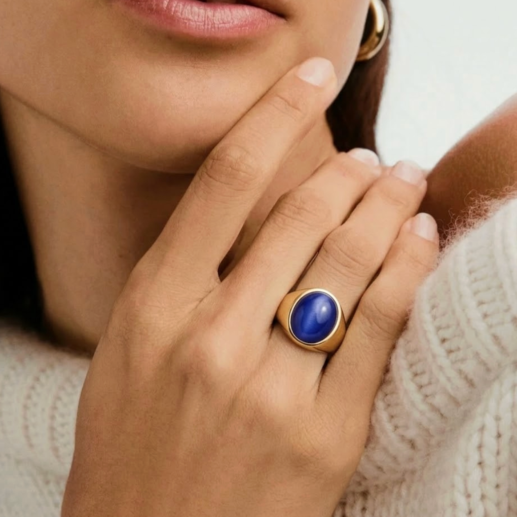 statement blue cats eye ring
