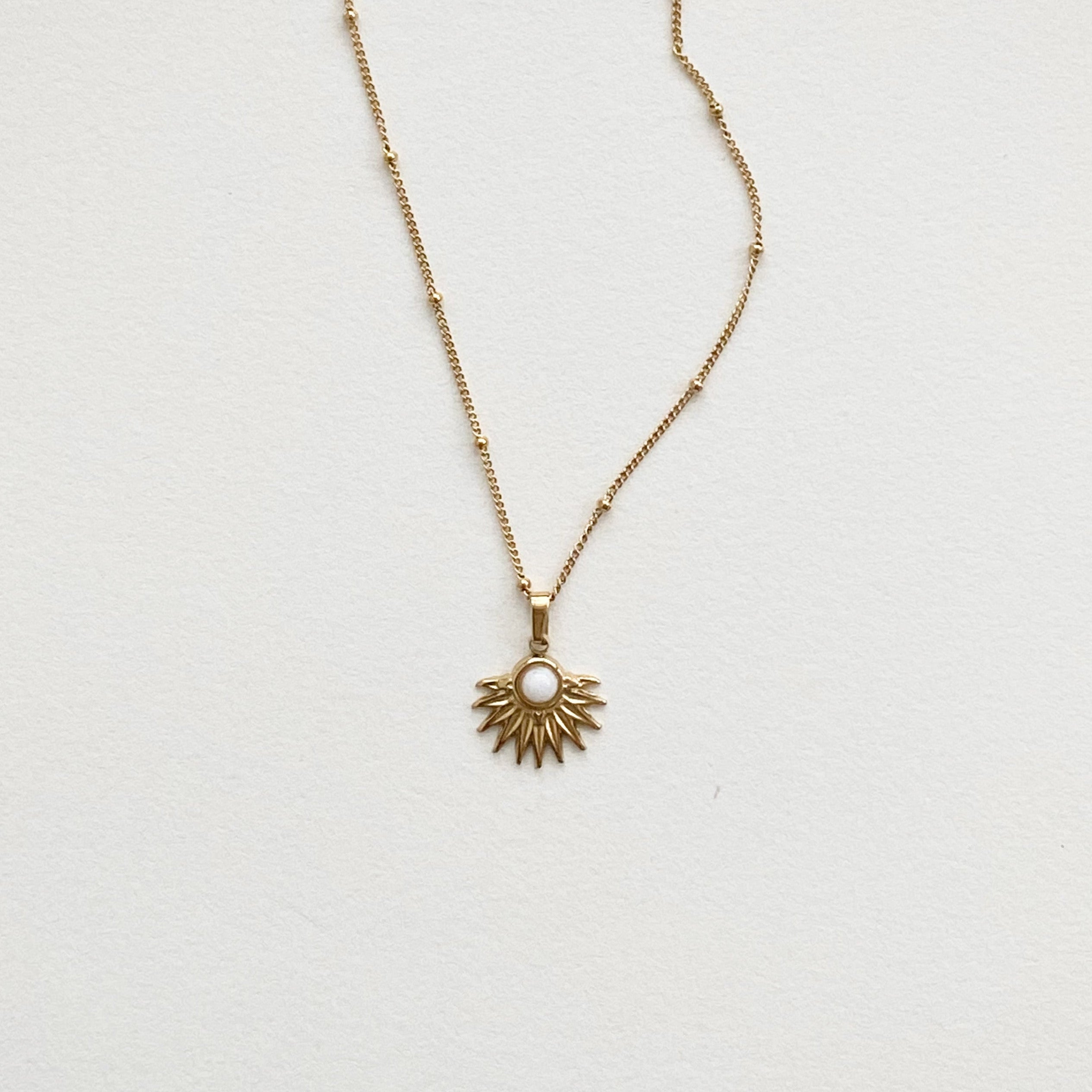 Meideya Jewelry Sunburst White Opal Pendant Necklace