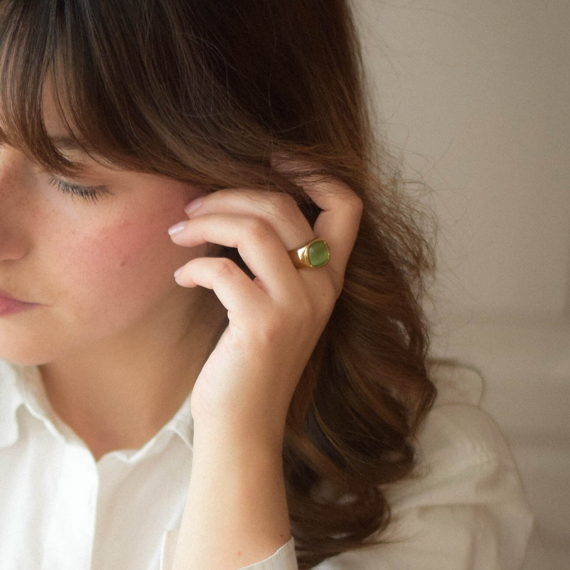 Green Cats Eye Signet Ring