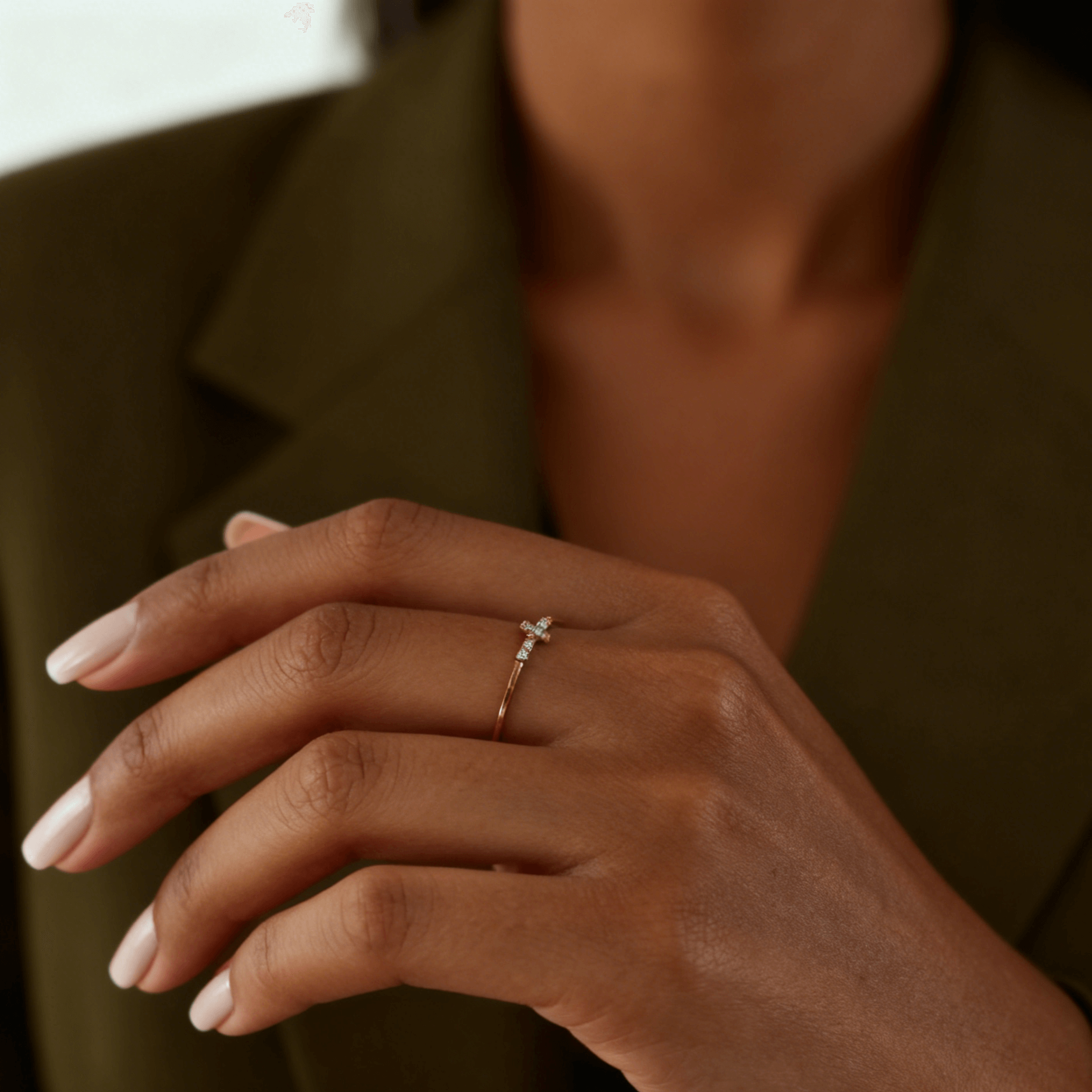 Delicate Pave Cross Ring