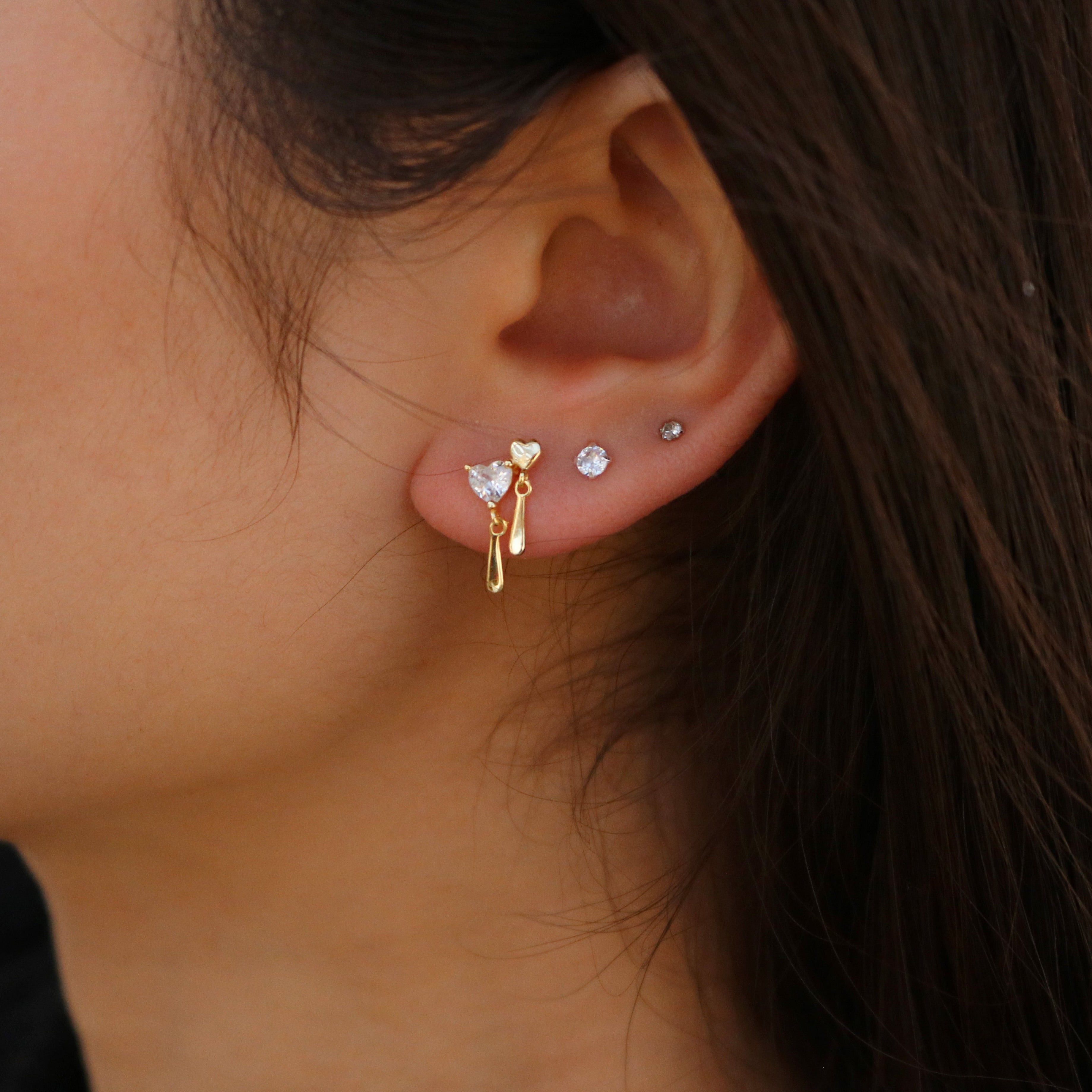 Meideya Jewelry Double Heart Drop CZ Earrings