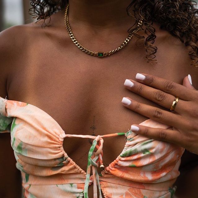 Meideya Jewelry Emerald Gem Curb Chain Necklace