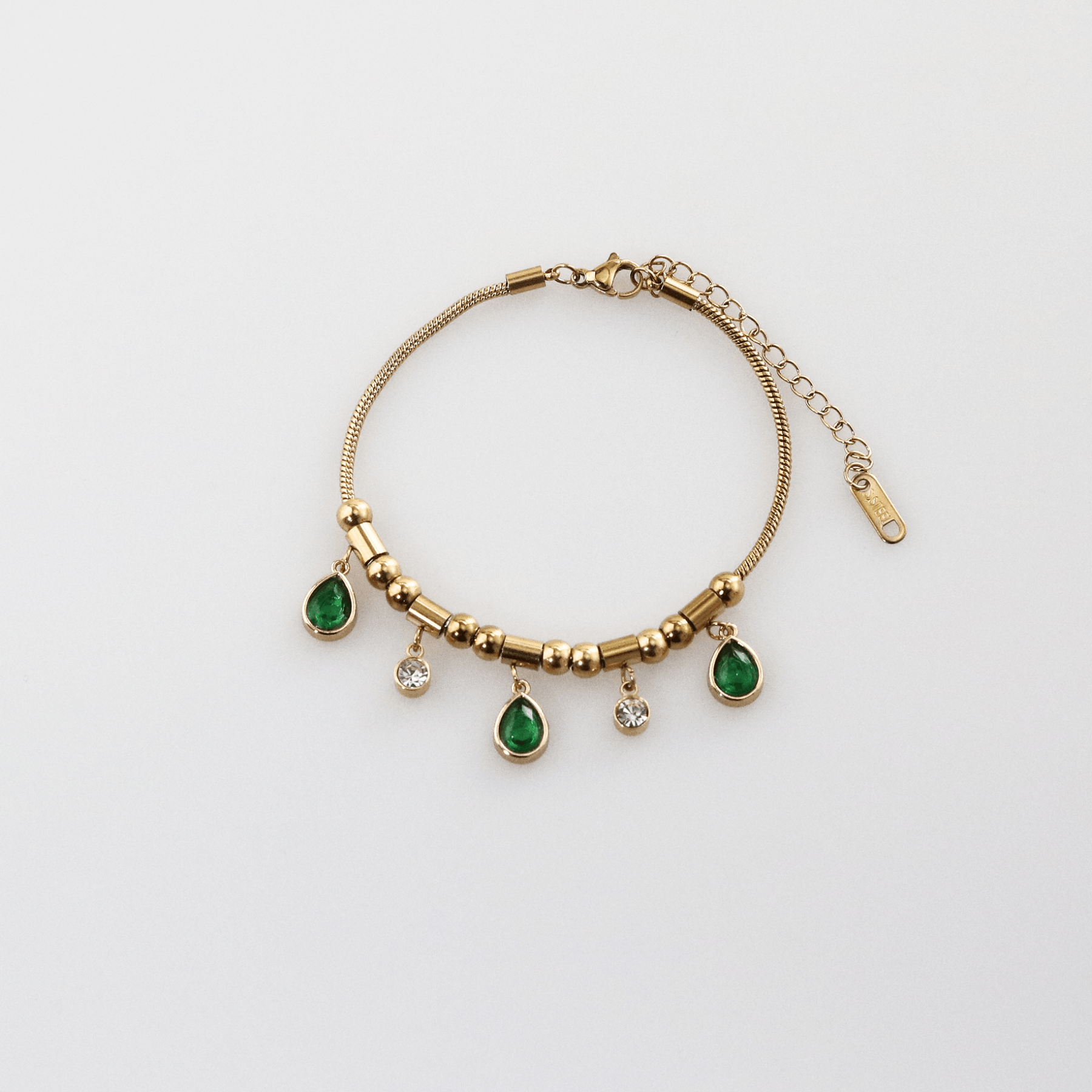 Emerald Teardrop Charm Bracelet