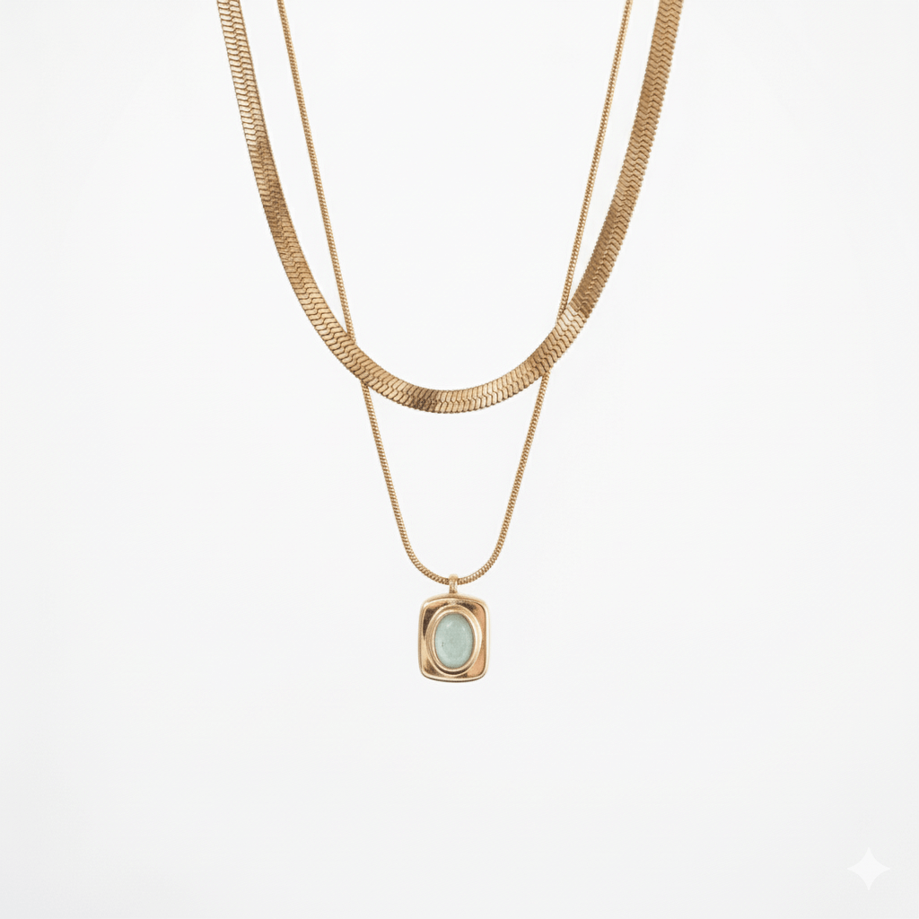 Meideya jewelry Eve Layered Necklace with green gemstone