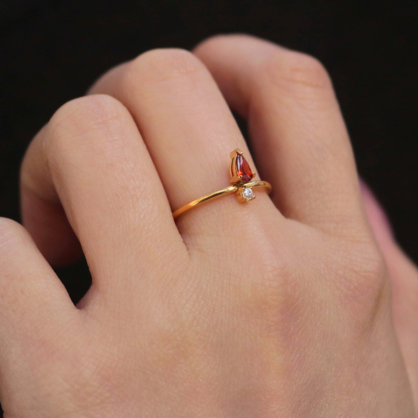 Garnet Pear Stacker Ring