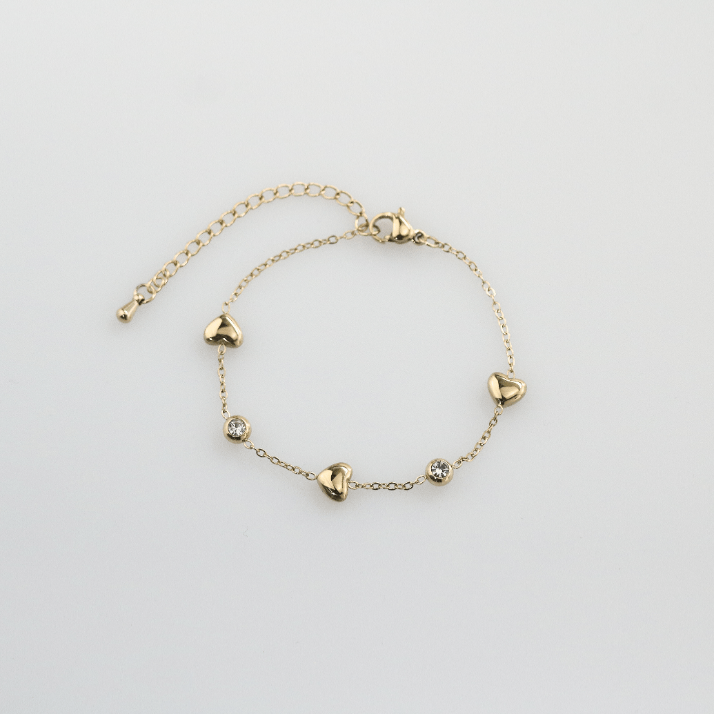 Gold Heart CZ Chain Bracelet
