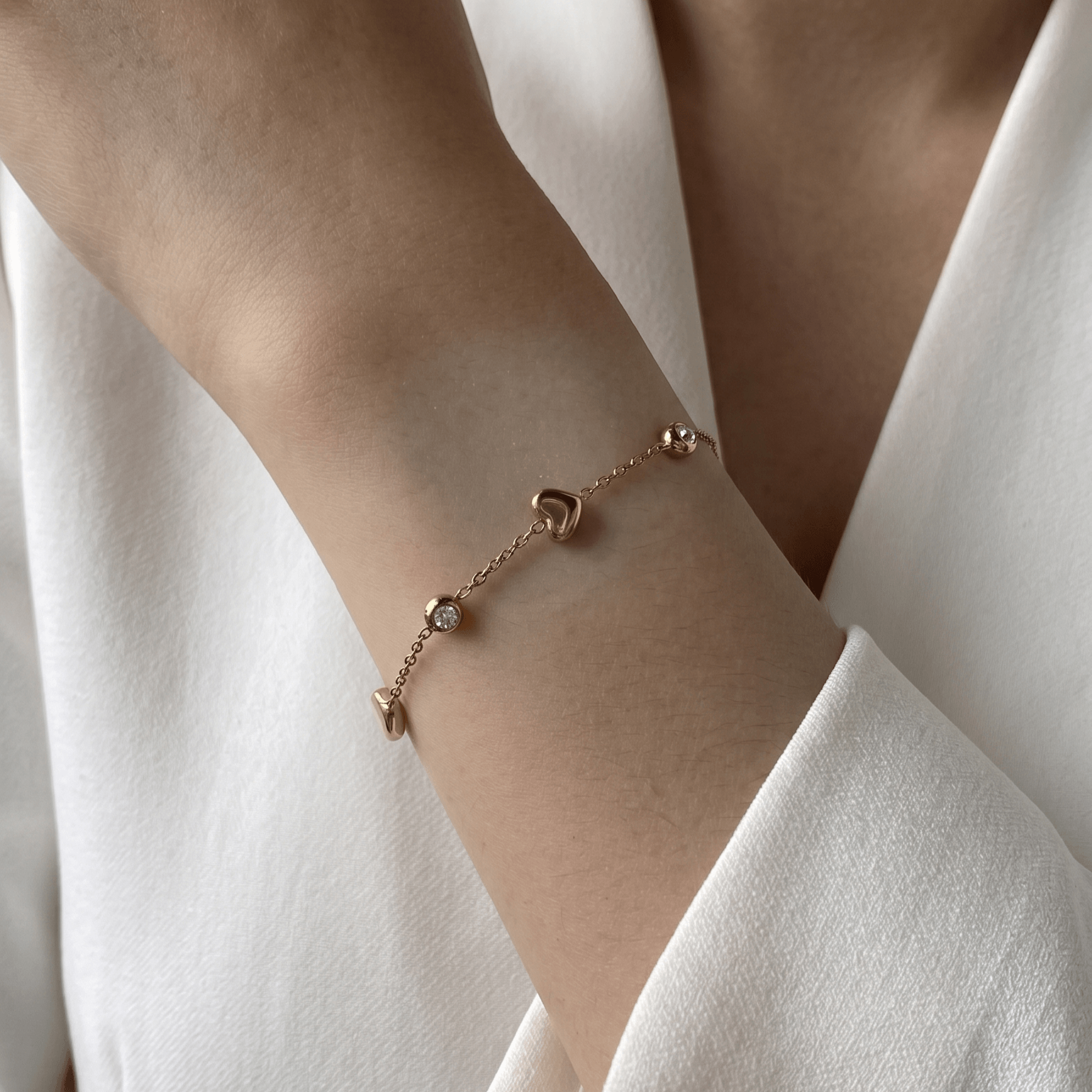 Gold Heart CZ Station Bracelet