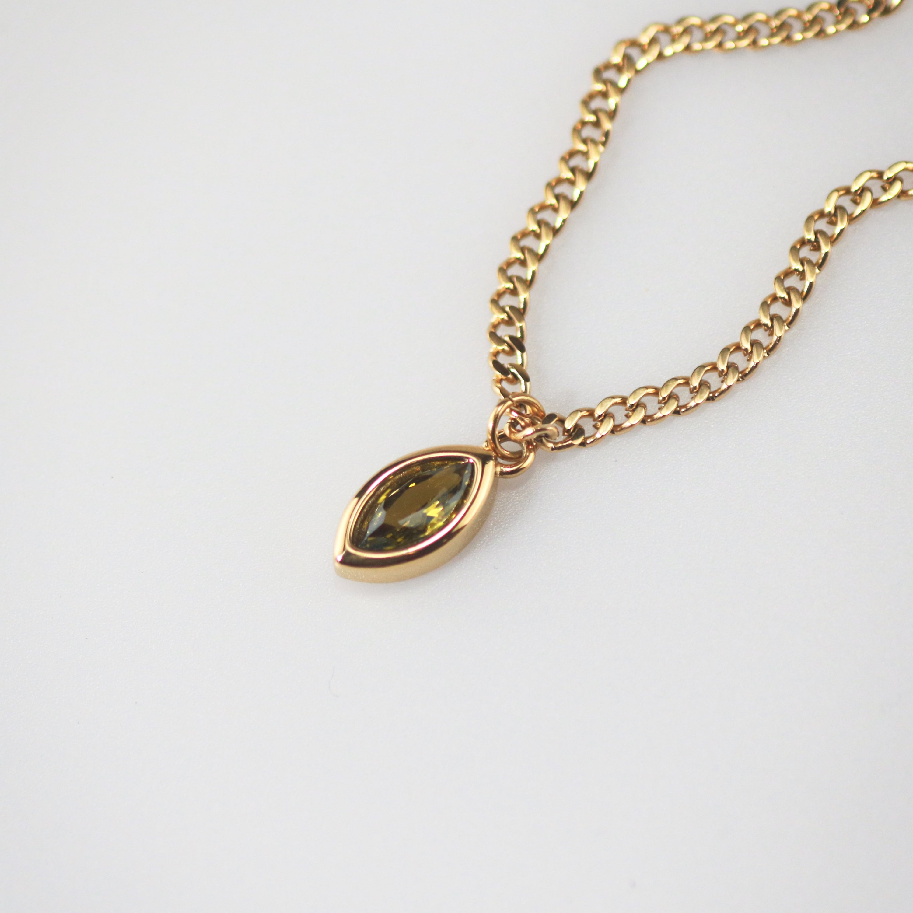 Meideya Jewelry Olive Green Sapphire Marquise Pendant Necklace