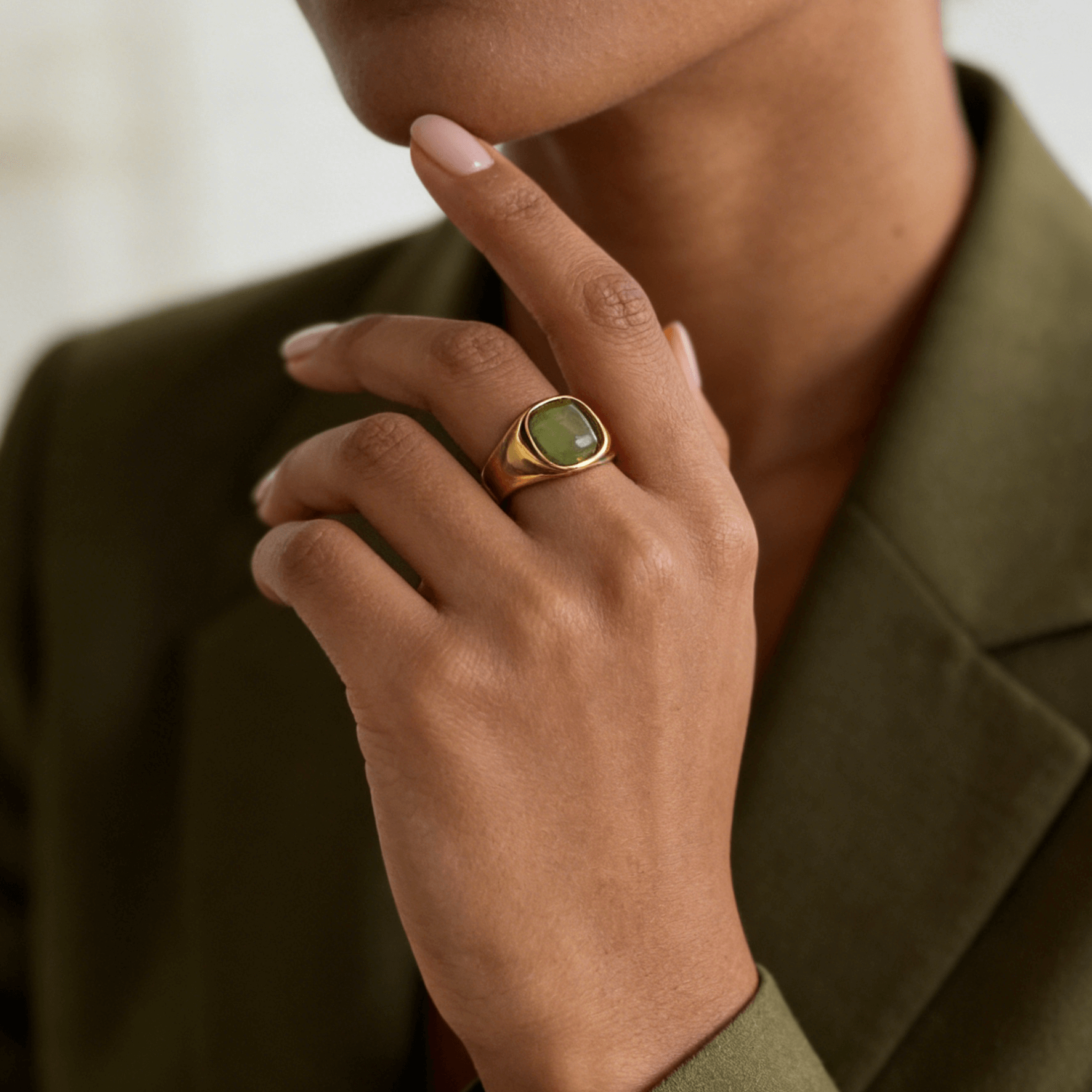 Green Cats Eye Signet Ring
