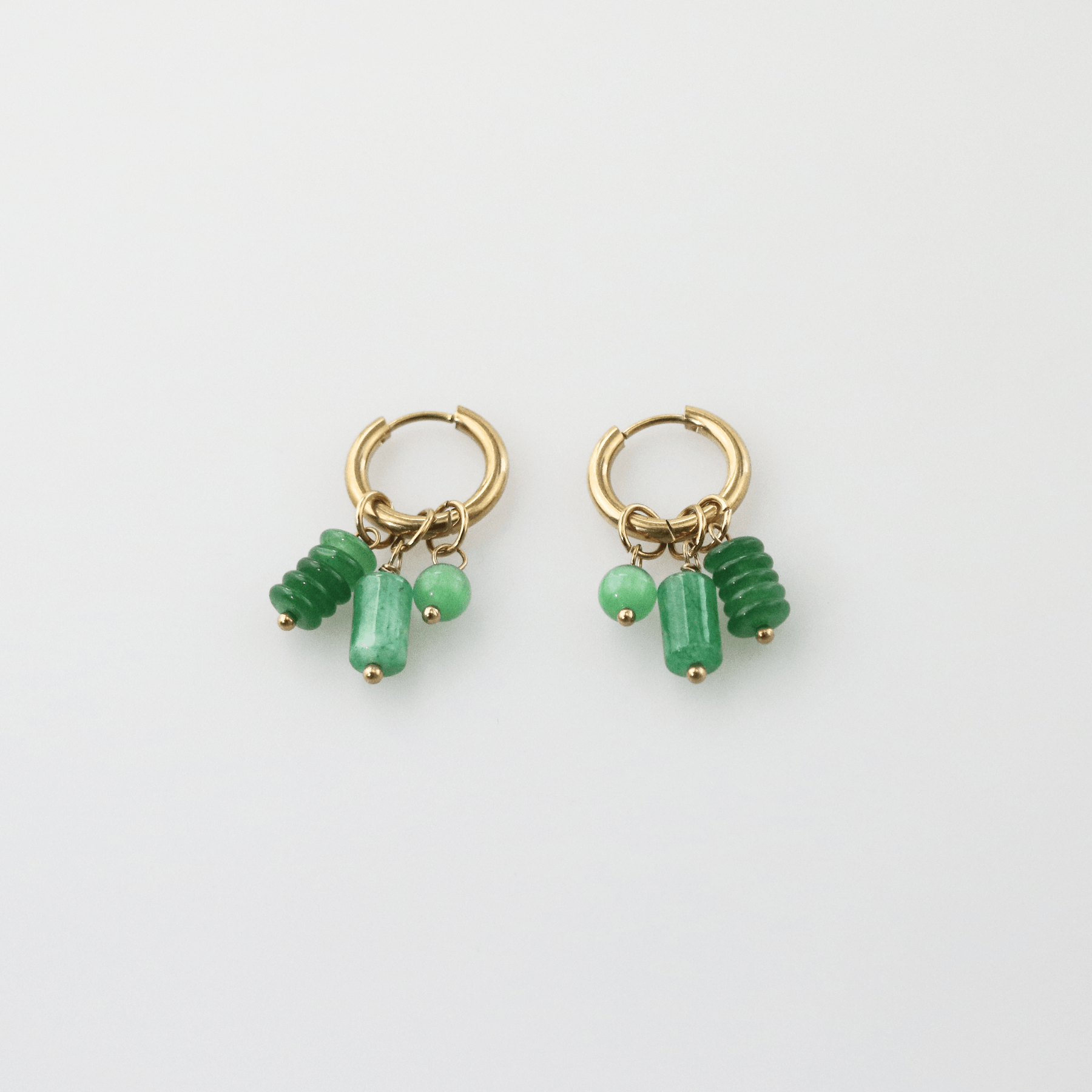 Green Jade Triple Charm Hoop-Earrings