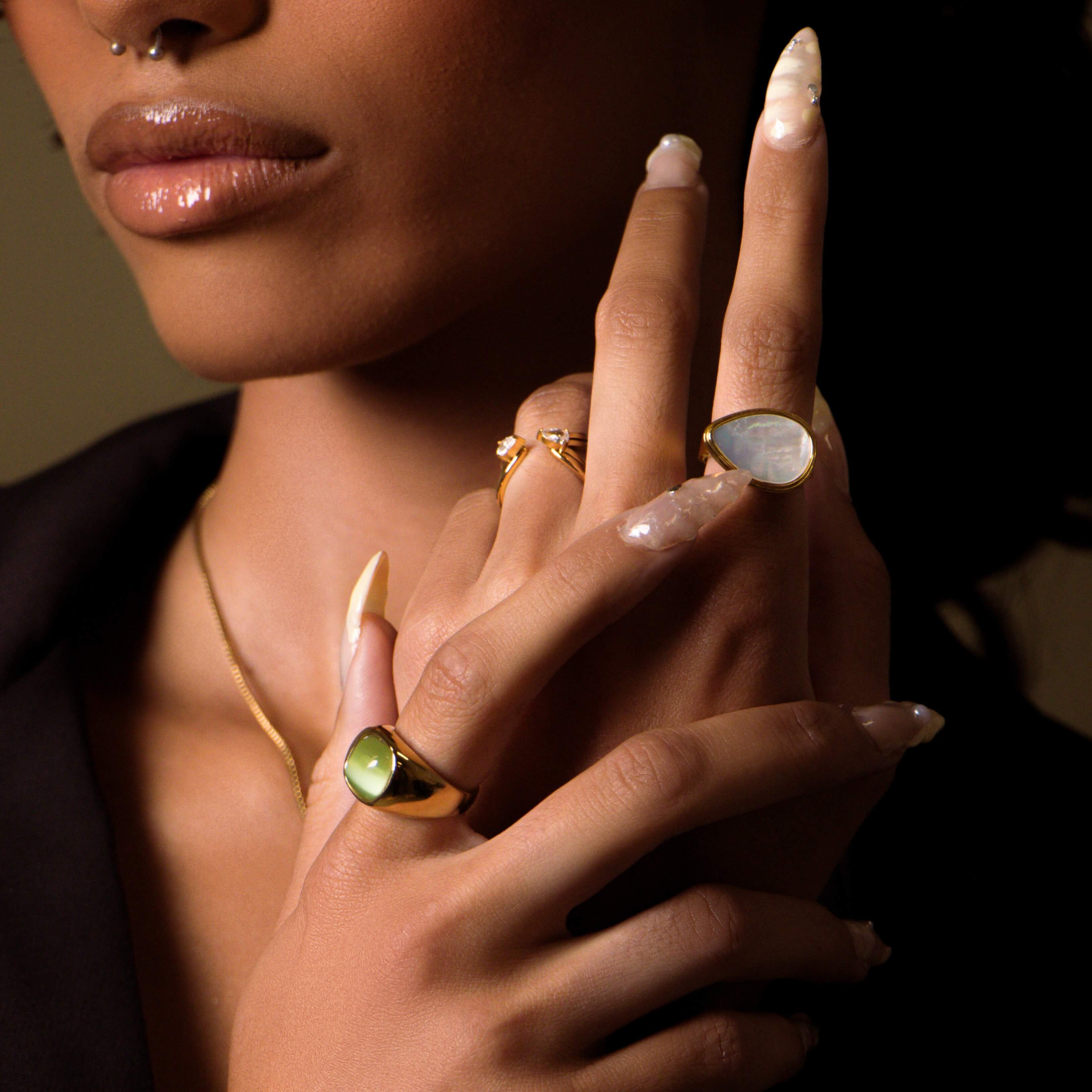 Mother of Pearl Statement Signet Ring