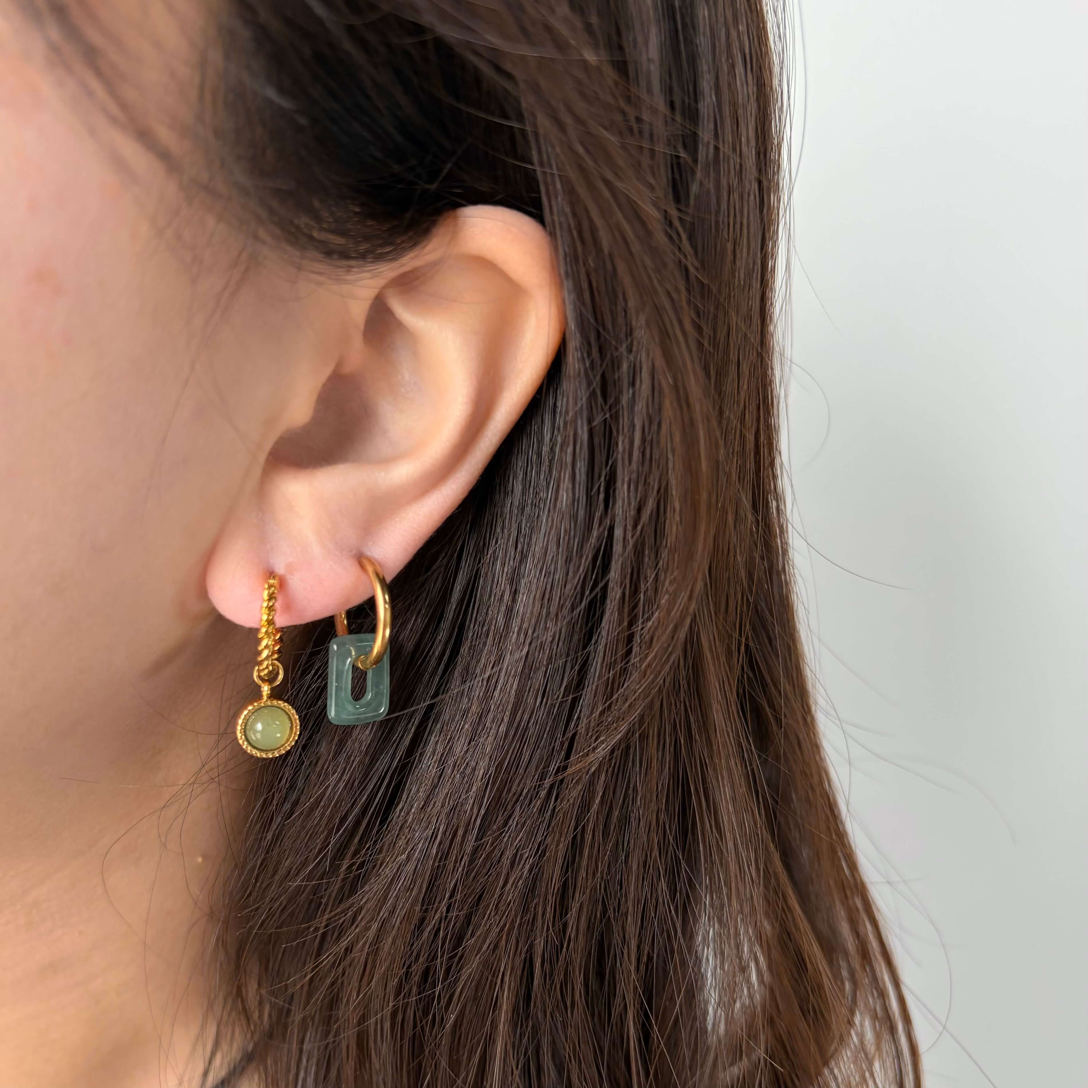 Square Jade Hoops