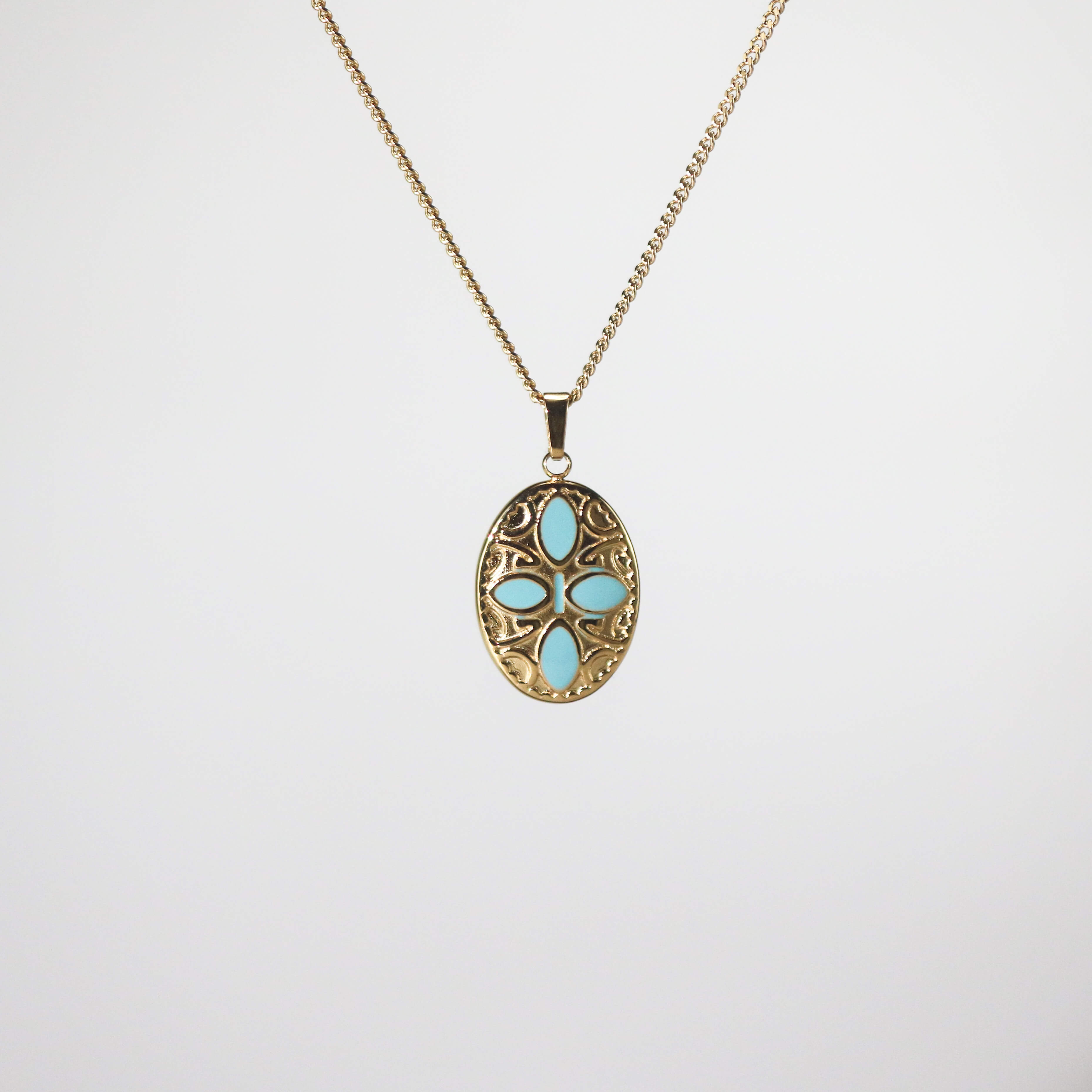Oval Blue Petals Pendant Necklace