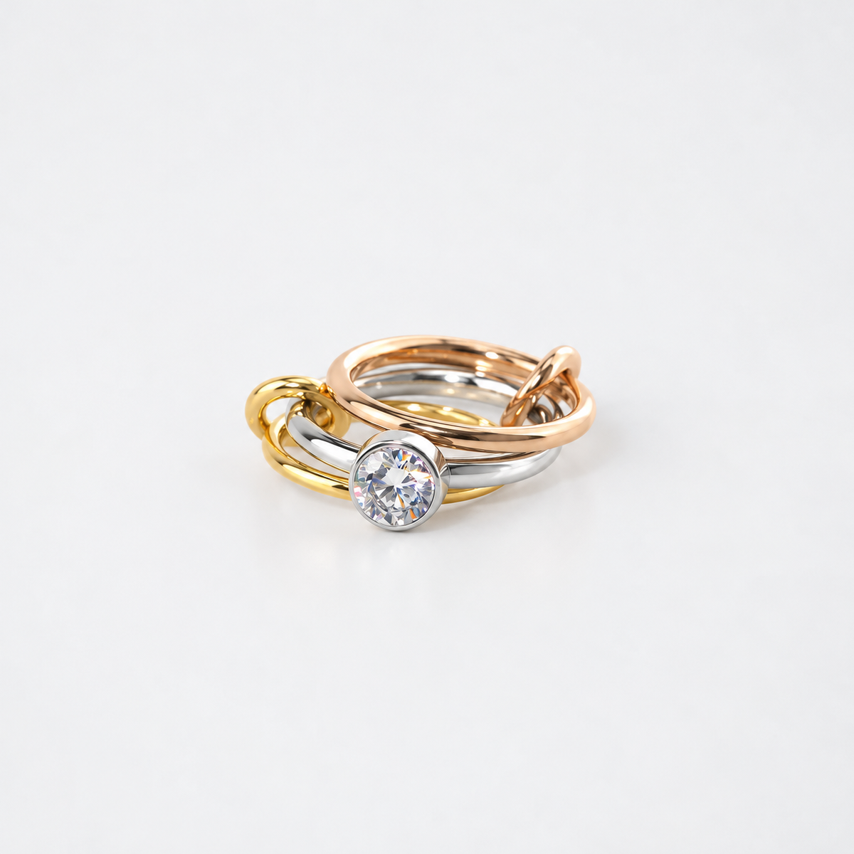 Triple Link Solitaire Ring