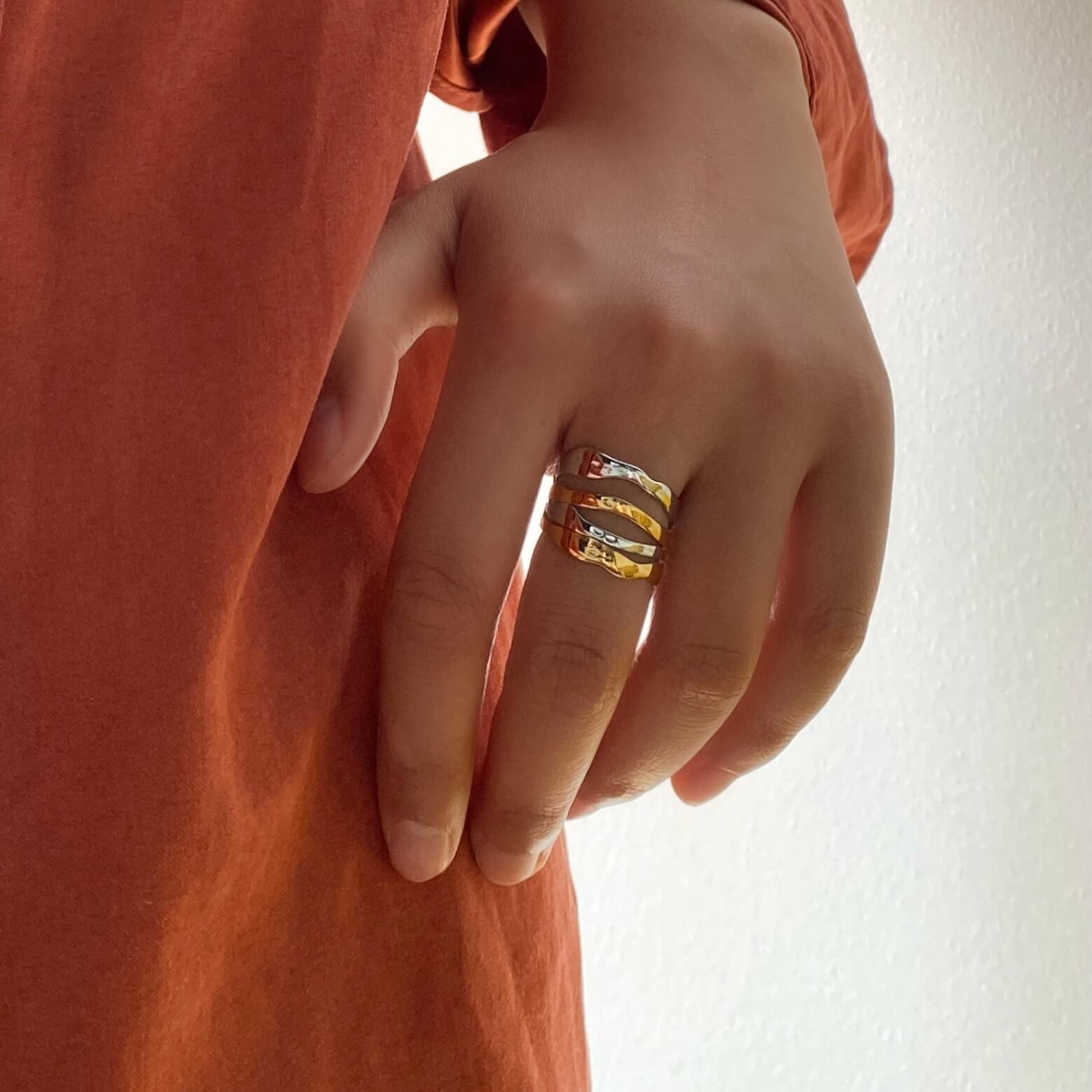 Mixed Multi Row Hammered Ring
