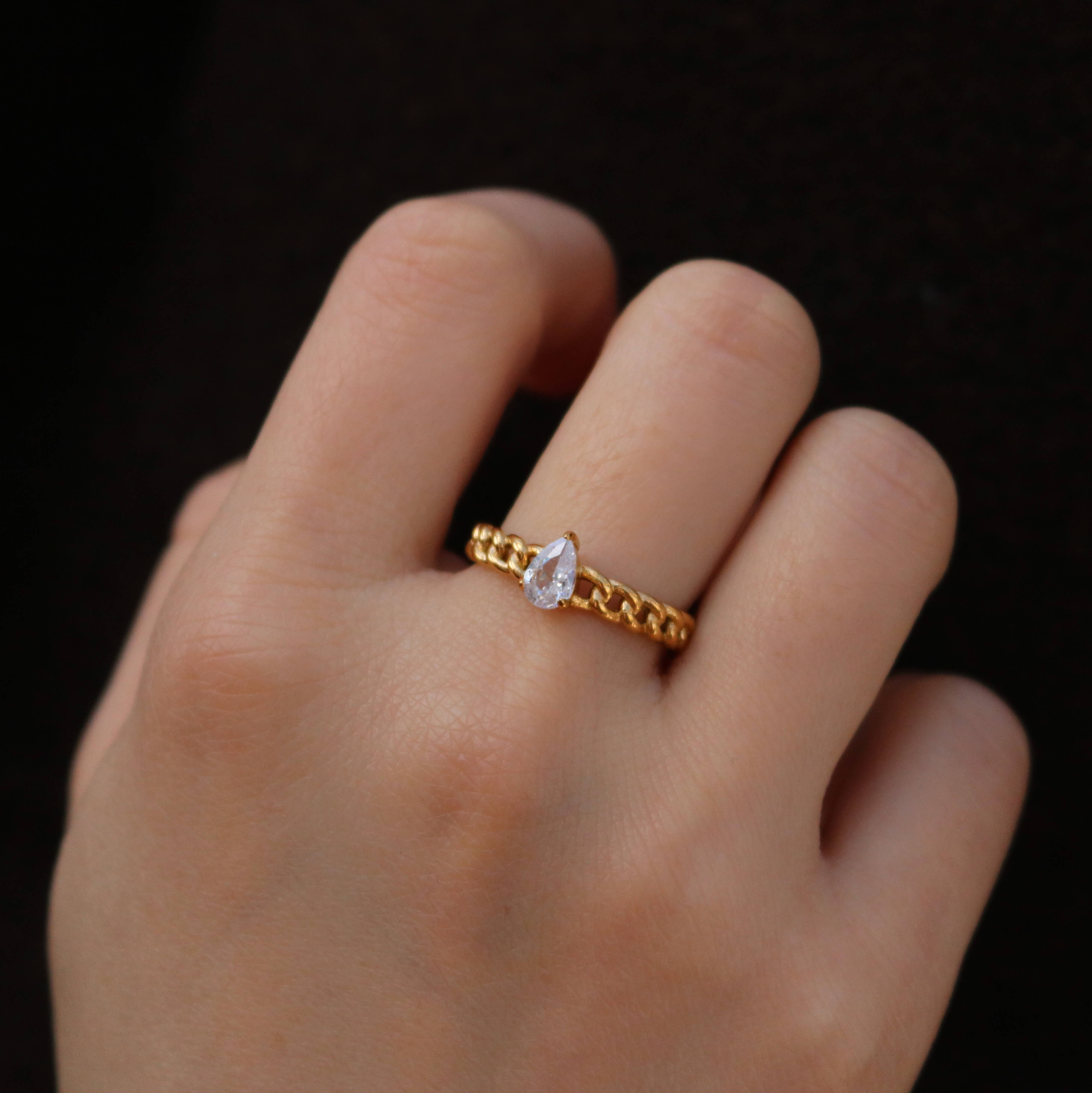 Pear CZ Chain Ring