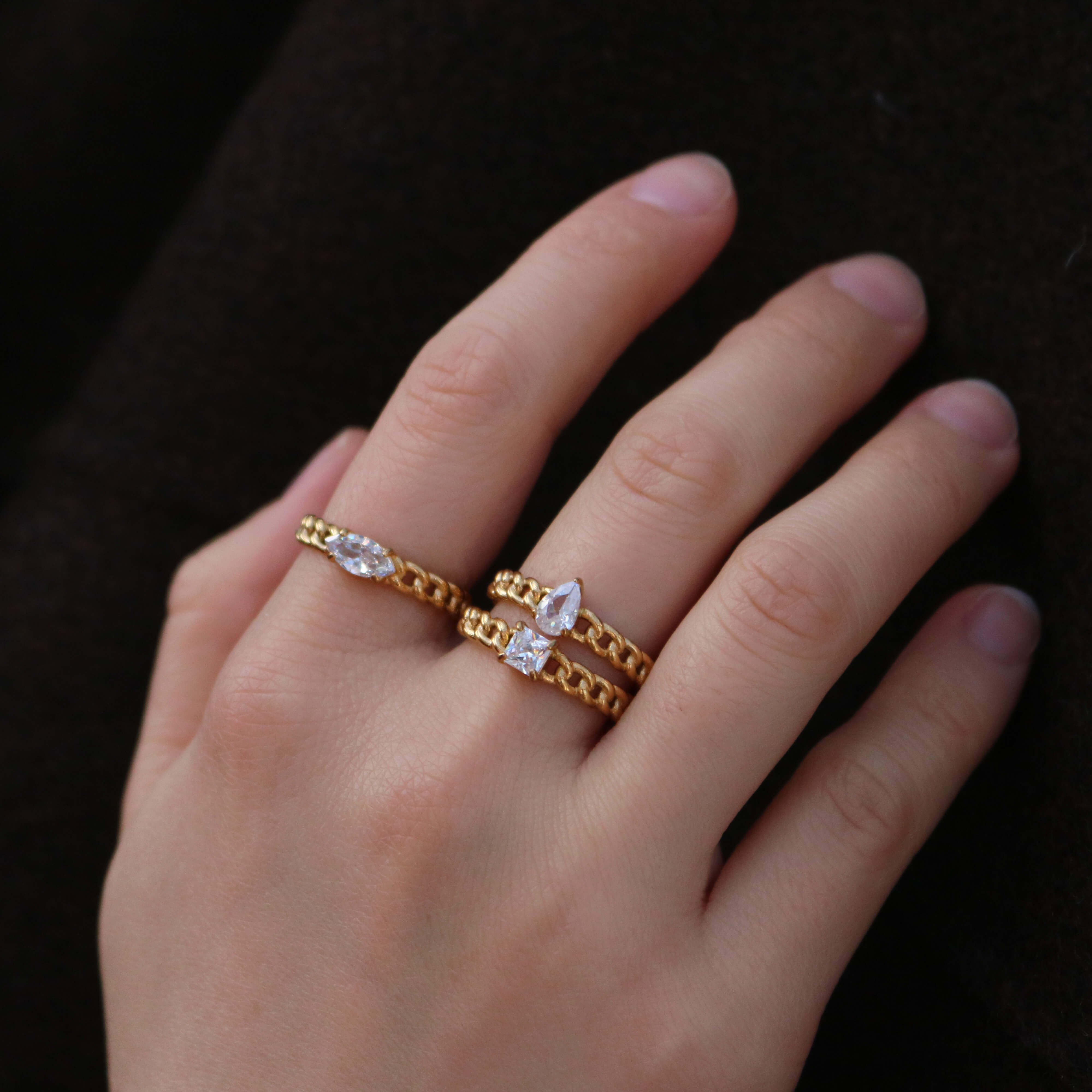 Pear CZ Chain Ring