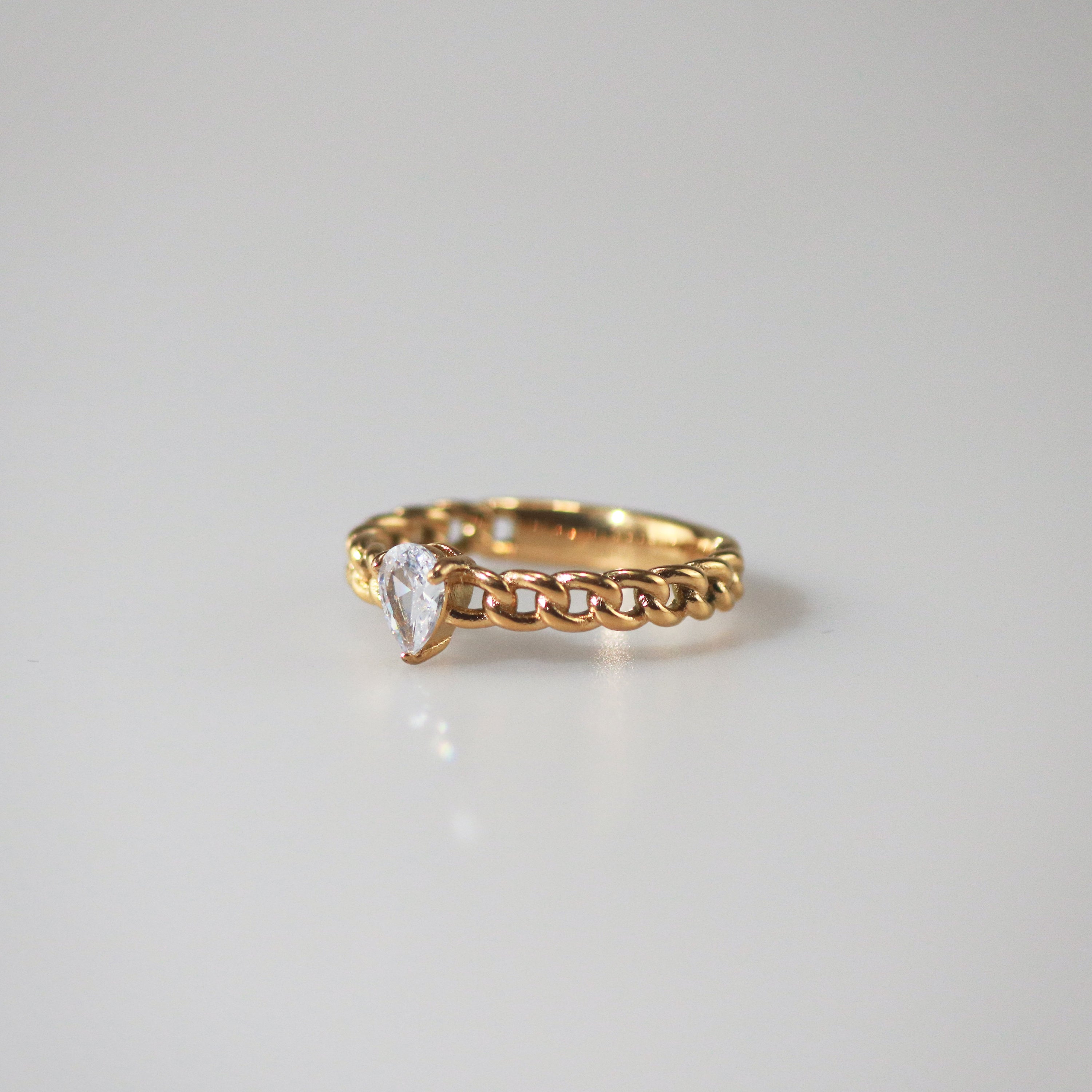 Meideya Jewelry Pear cut CZ Chain ring for women gold