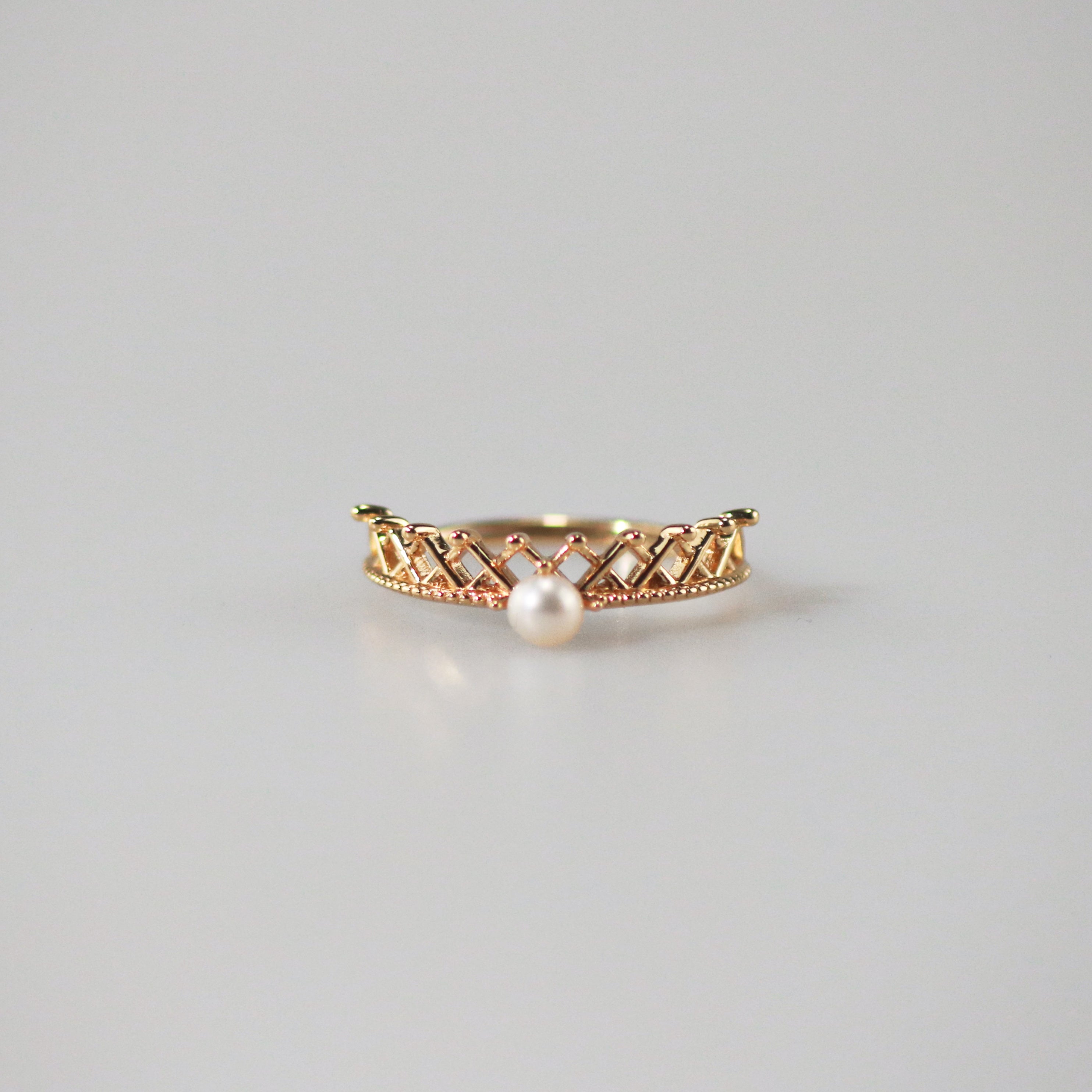 Pearl Crown Ring + Arch Band Ring