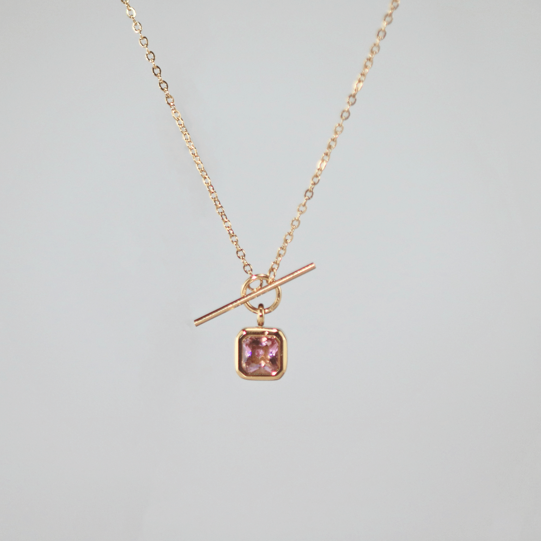 Meideya Jewelry Pink Gemstone Toggle Necklace