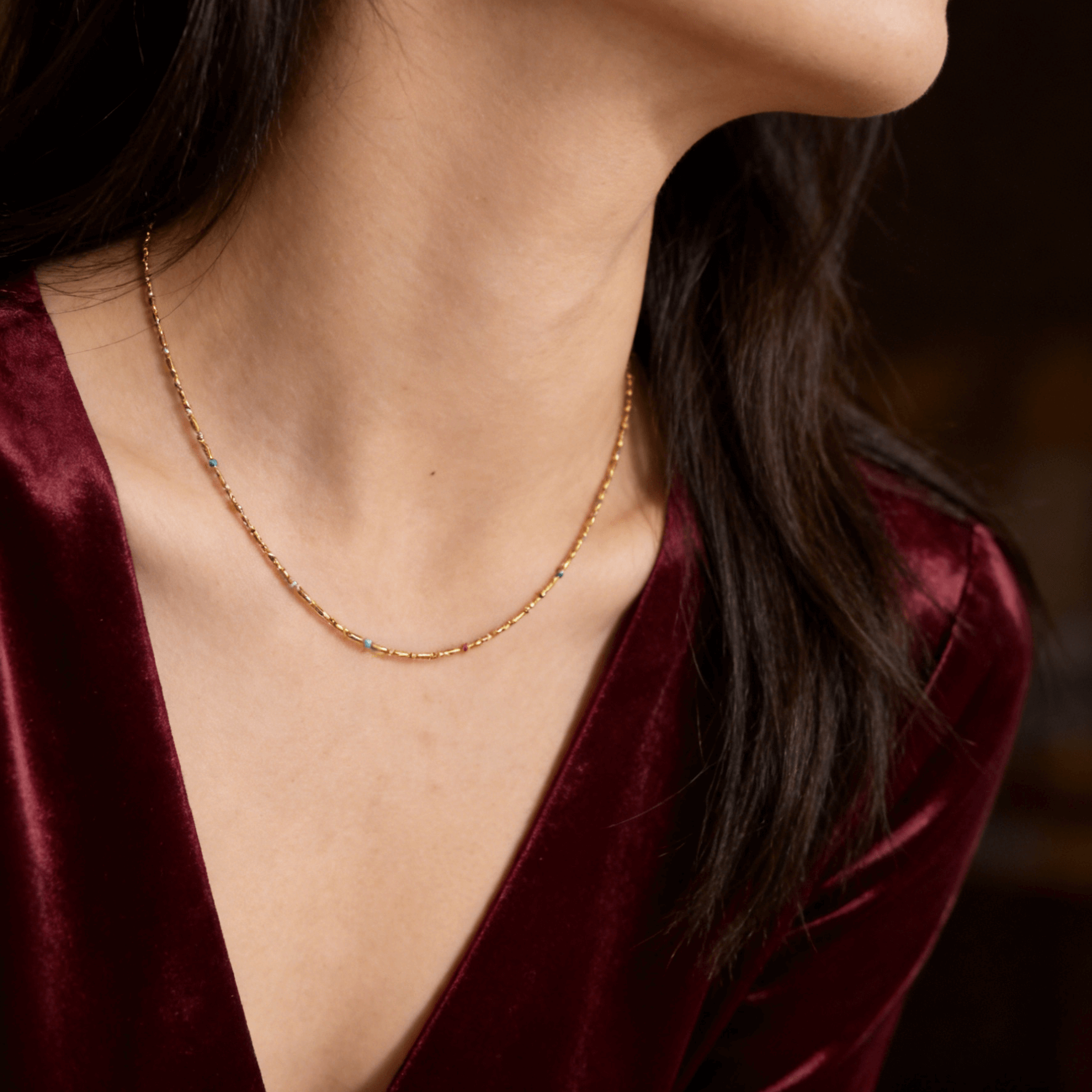 Rainbow Rice Bead Chain Necklace