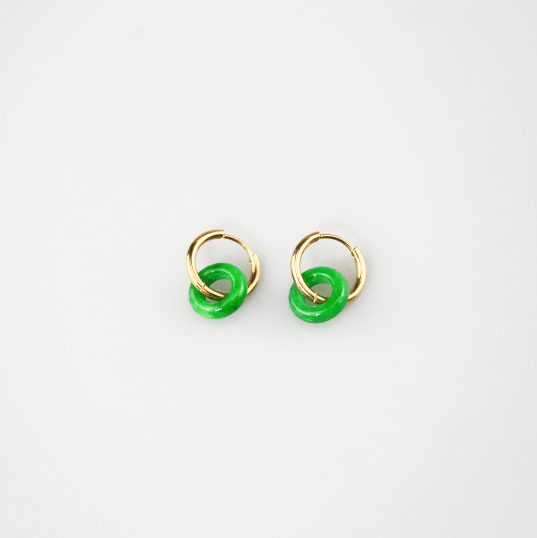 Green Jade Donut Hoop Earrings