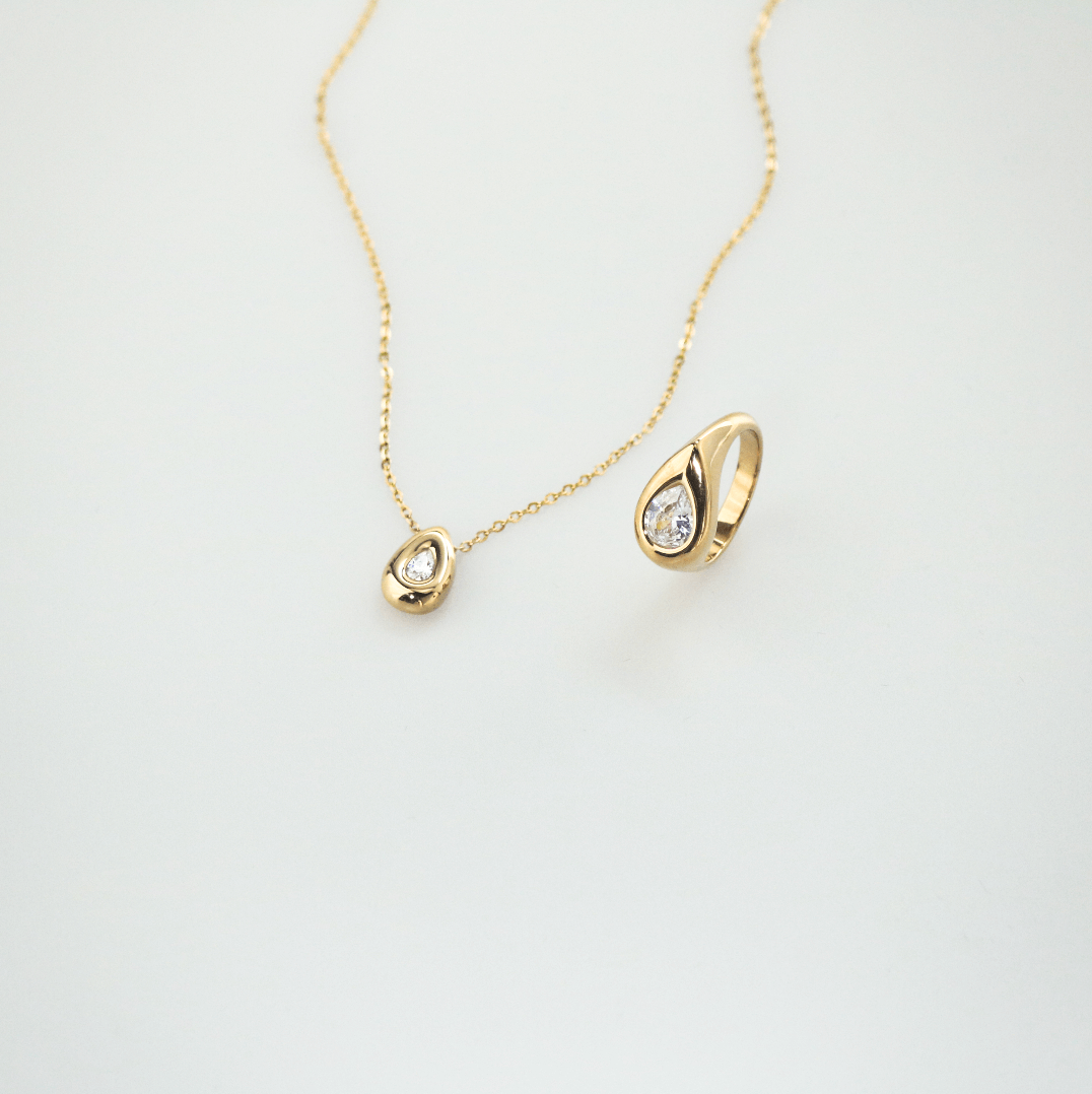 Pear Bezel Teardrop Necklace