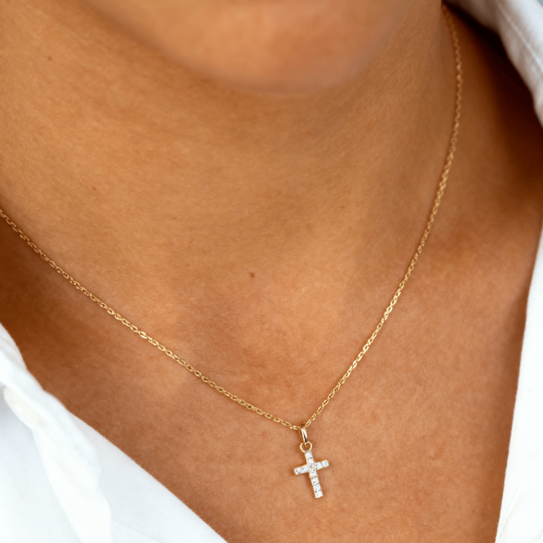 Tiny Pave Cross Necklace