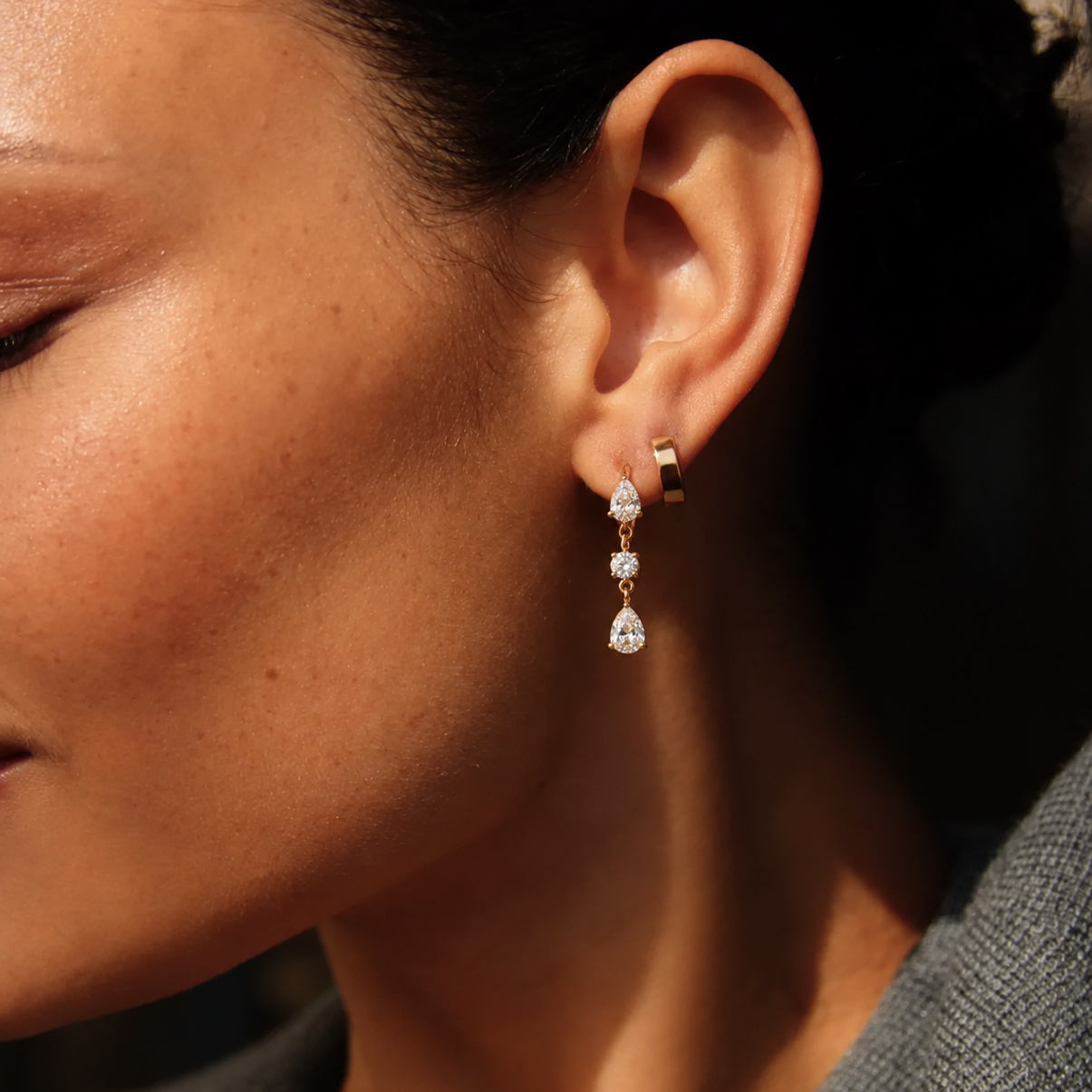Triple CZ Drop Earrings