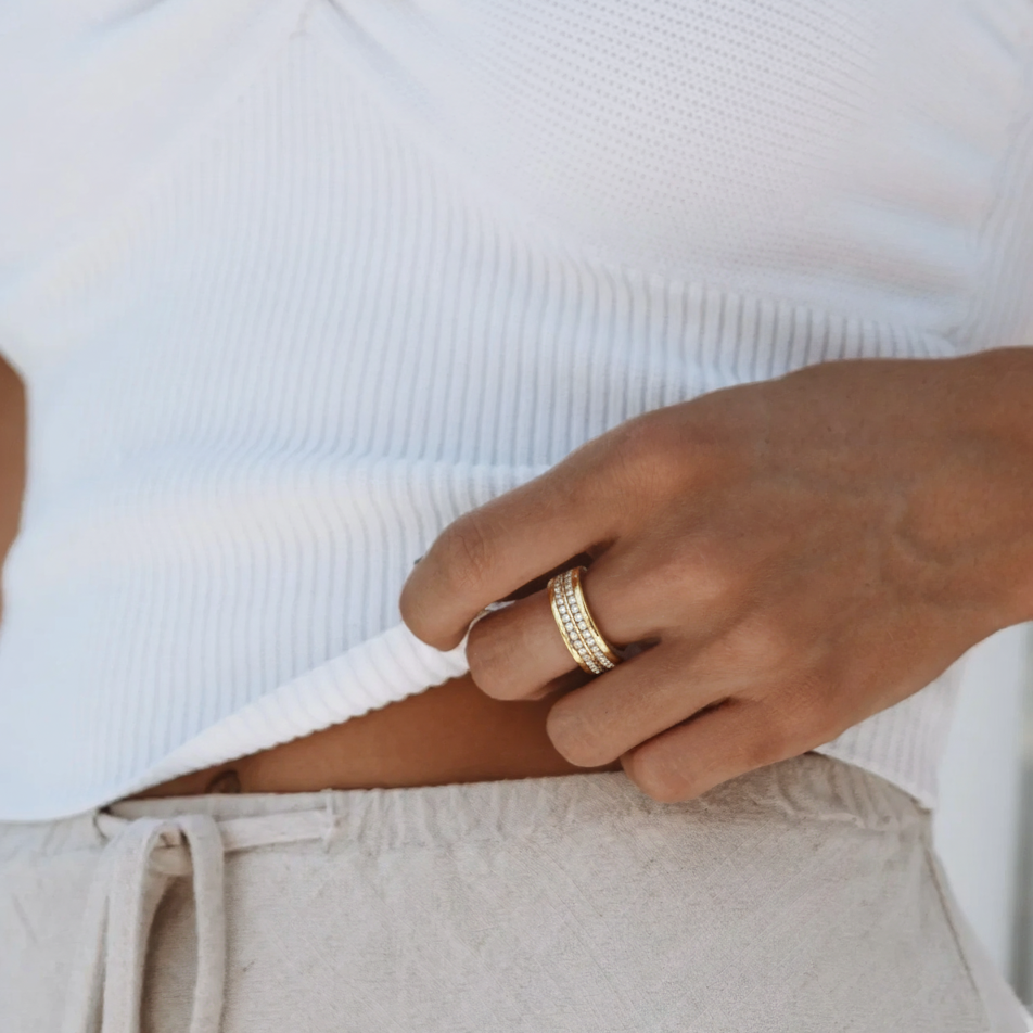 vowline band ring in stainless steel, waterproof jewelry for daily wear