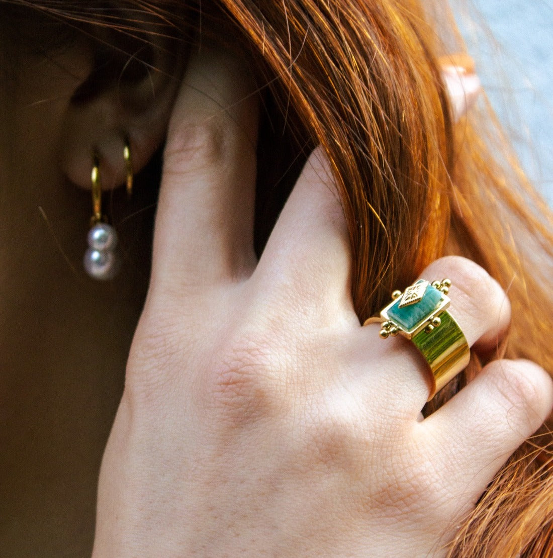 Meideya Jewelry Amazonite Gemstone Ring in boho style