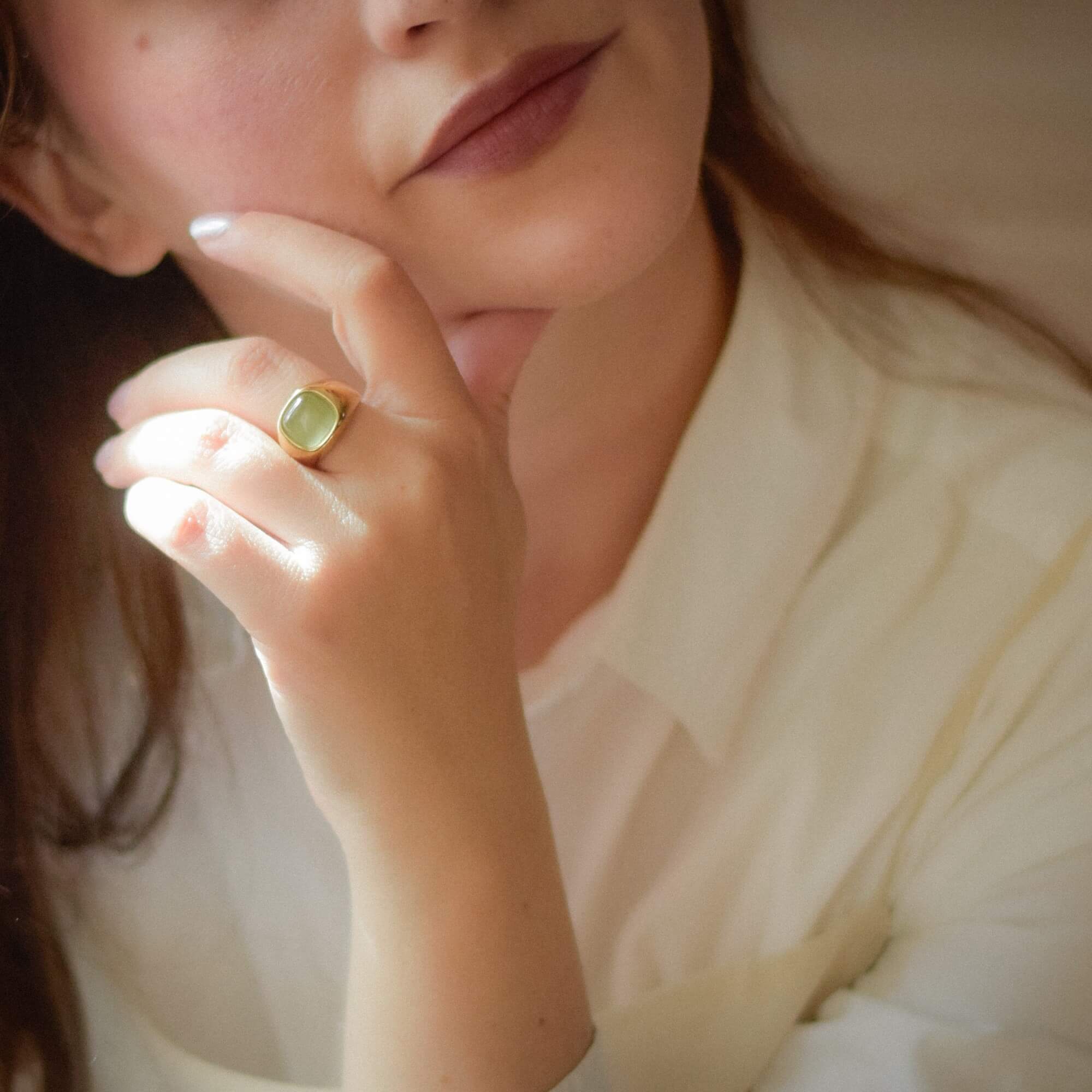 green cats eye signet ring