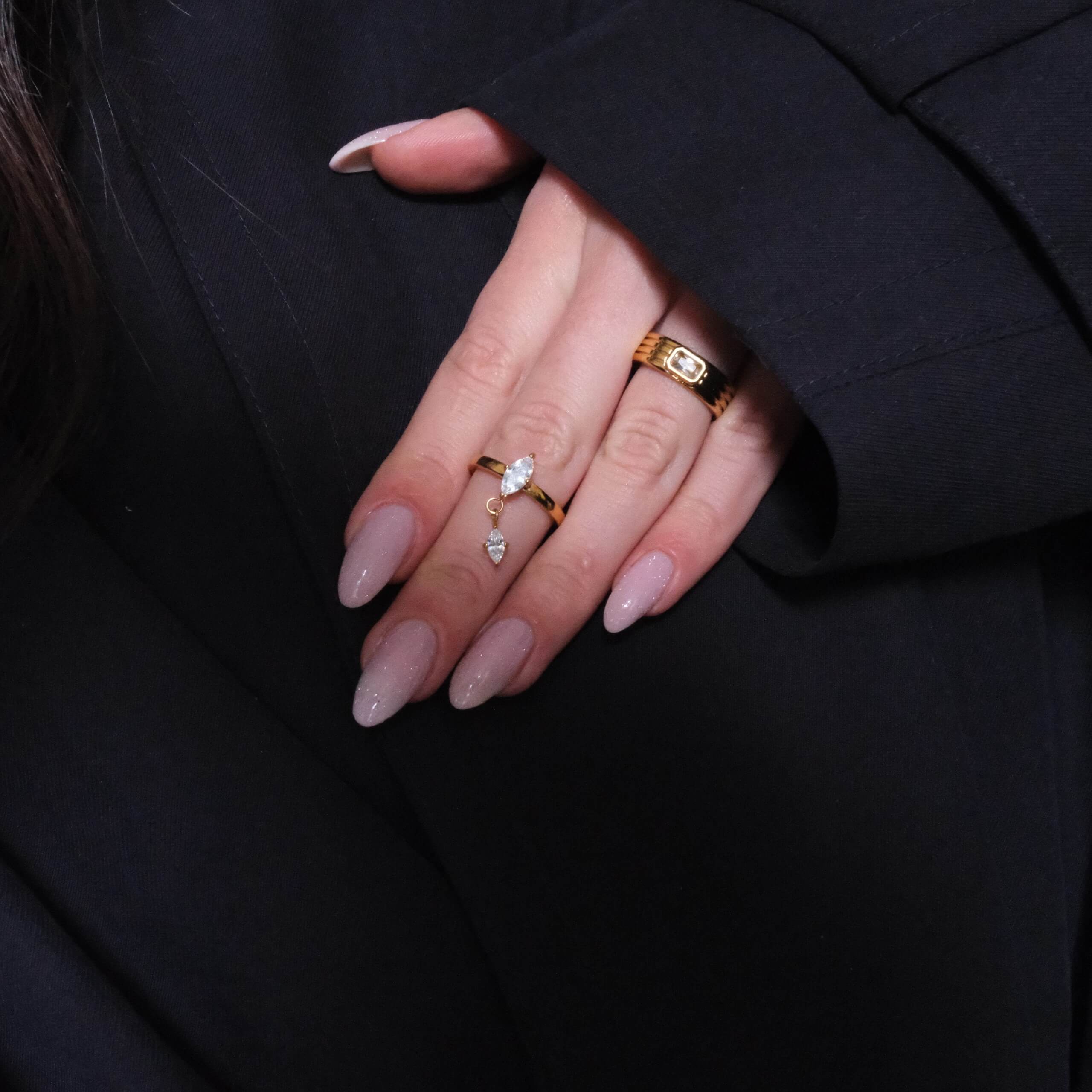 Crystal Ribbed Ring