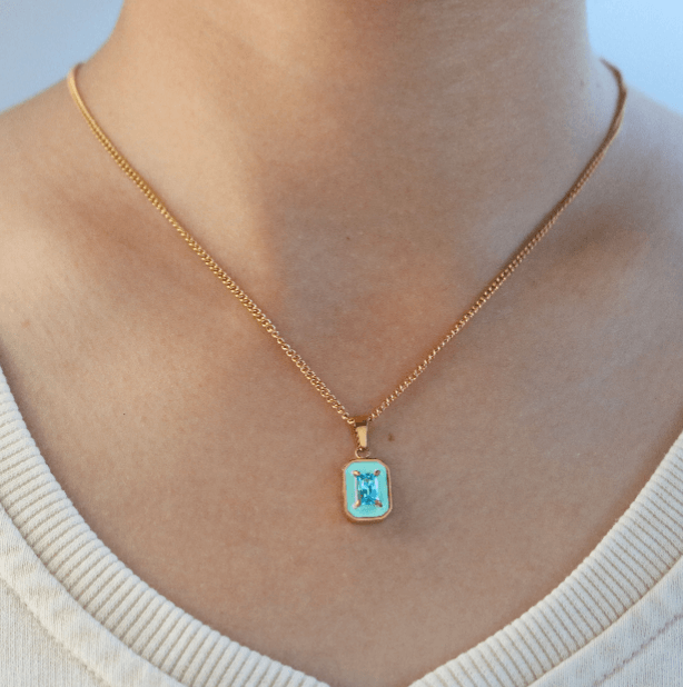 Azure Square Pendant Necklace