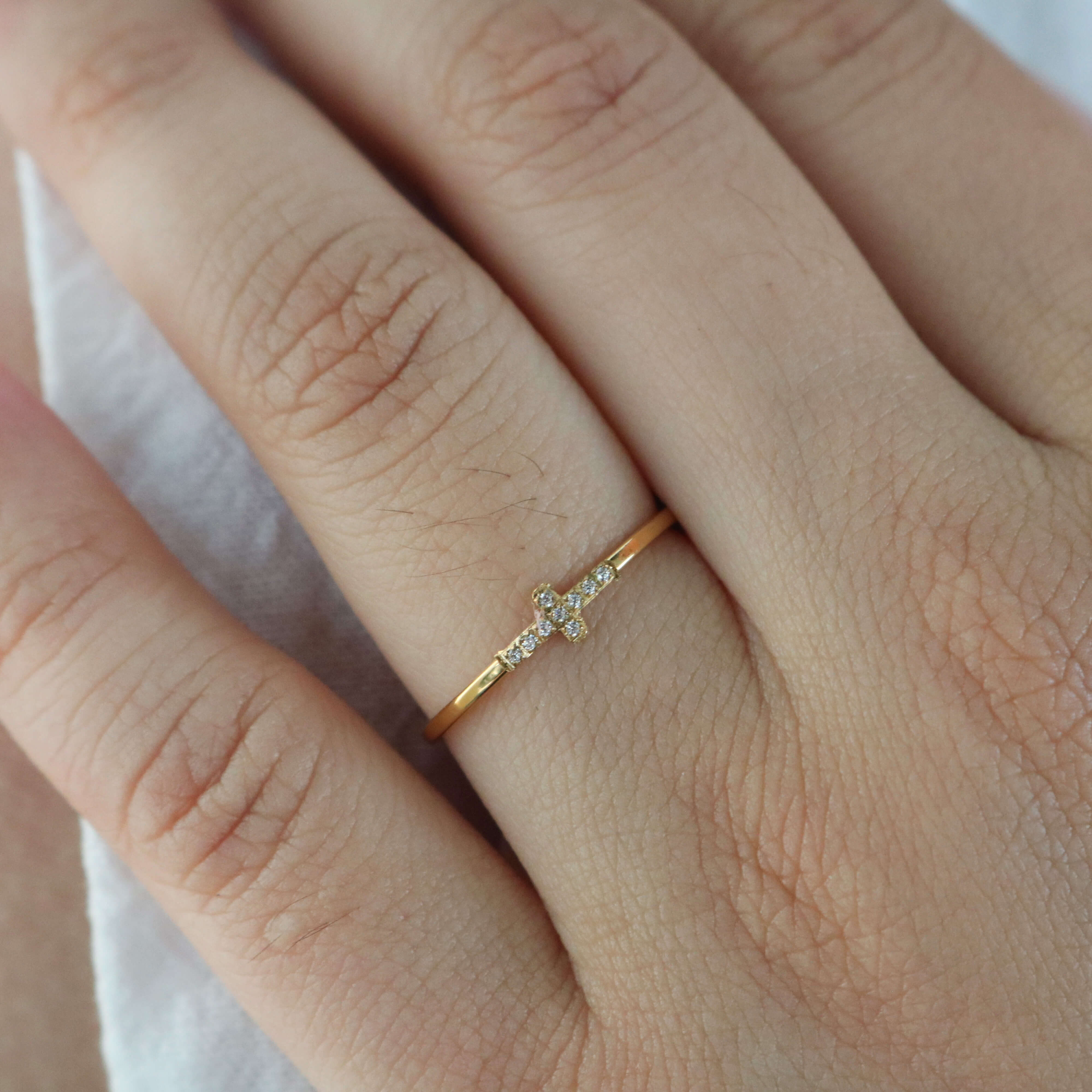 Delicate Pave Cross Ring