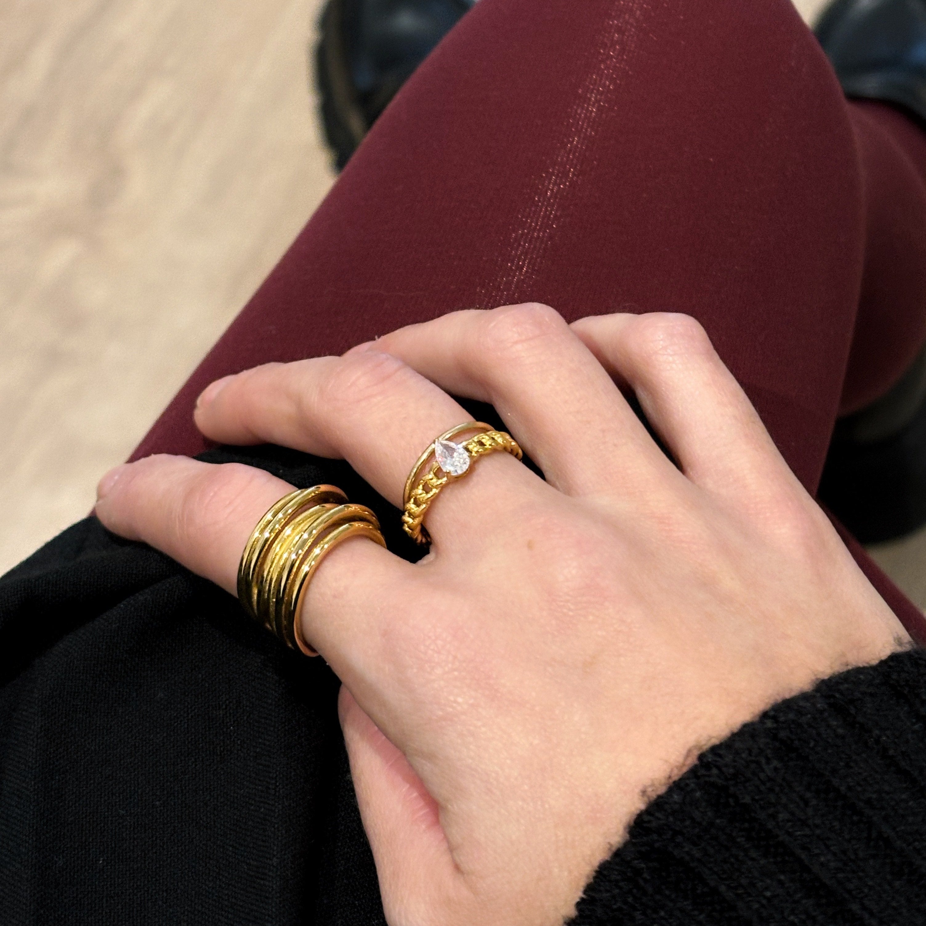 Meideya jewelry pear cz chain ring