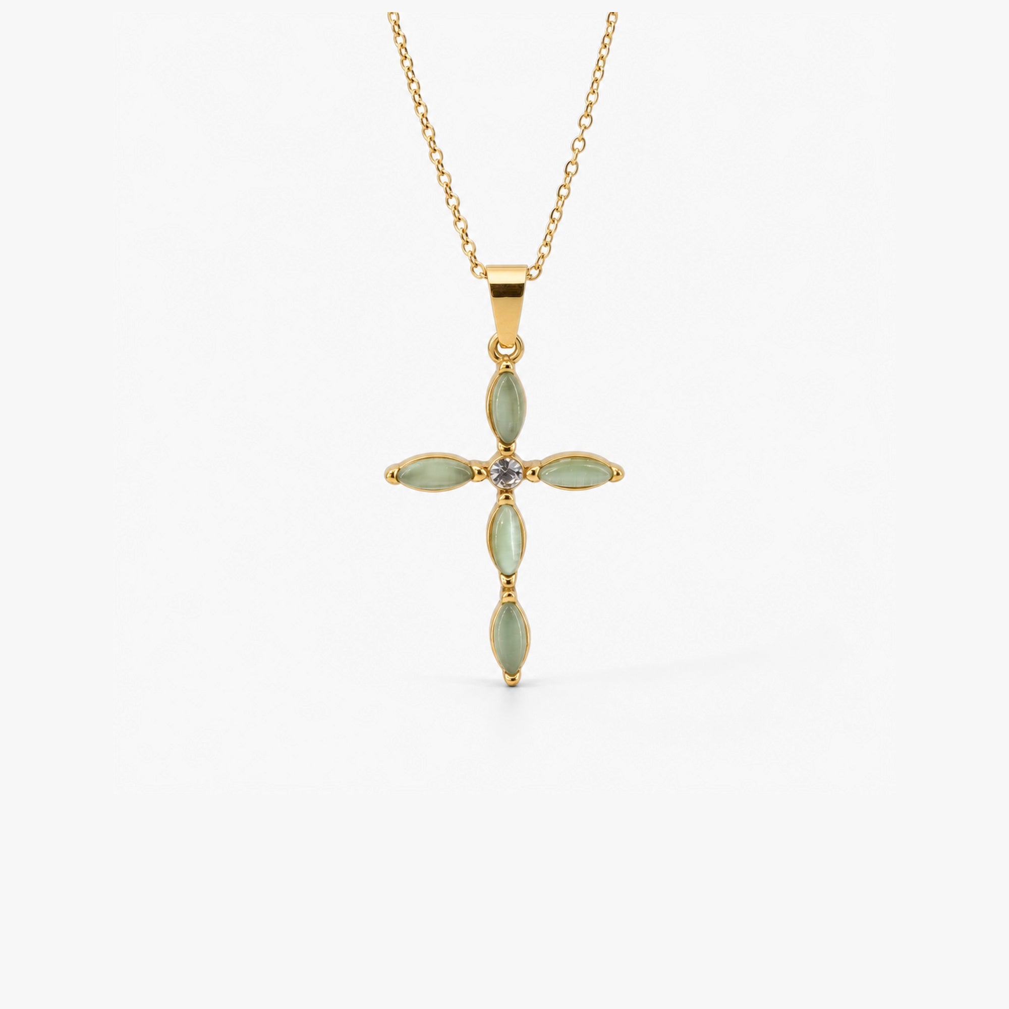 Green Cats Eye Cross Necklace