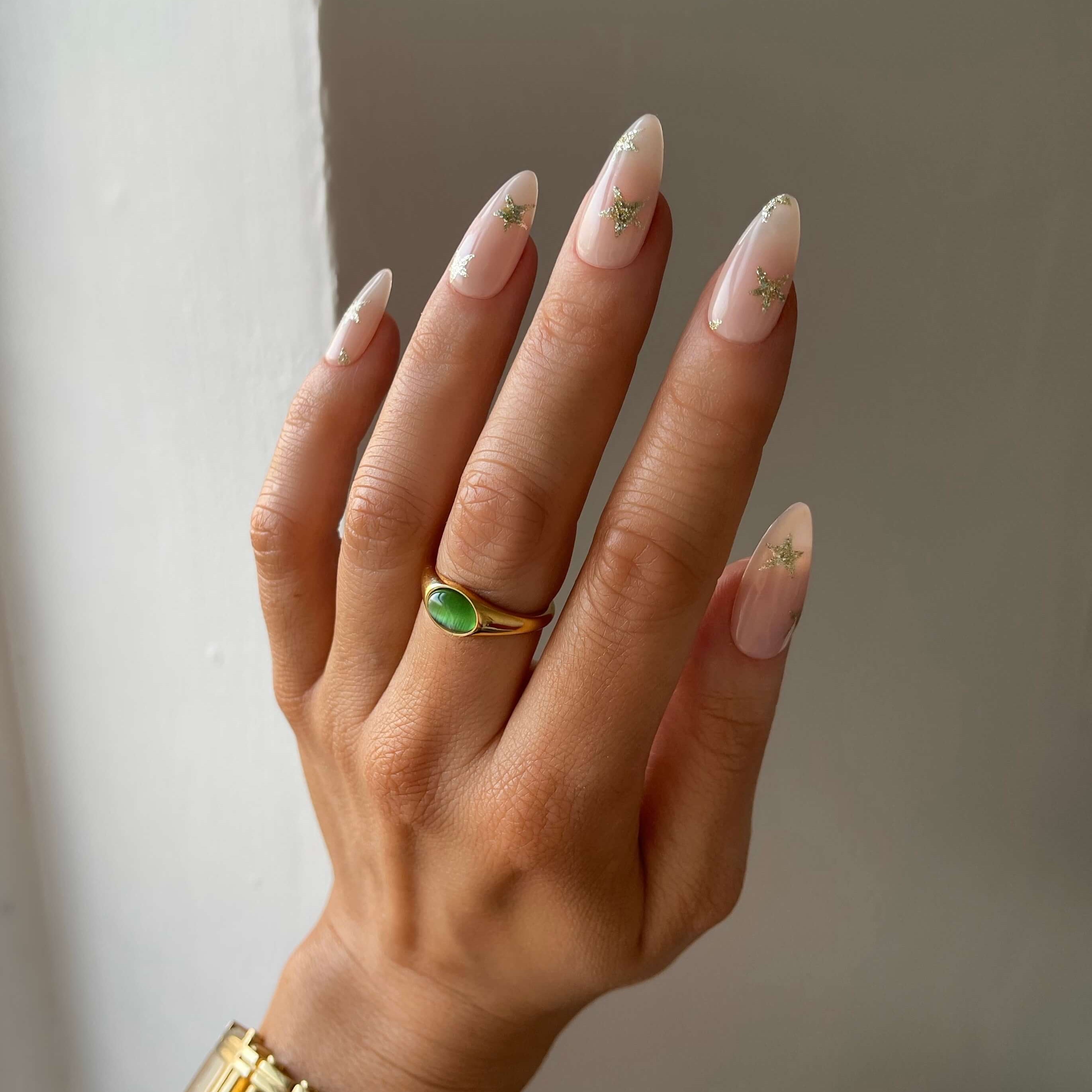 green stone ring in stainless steel waterproof jewelry