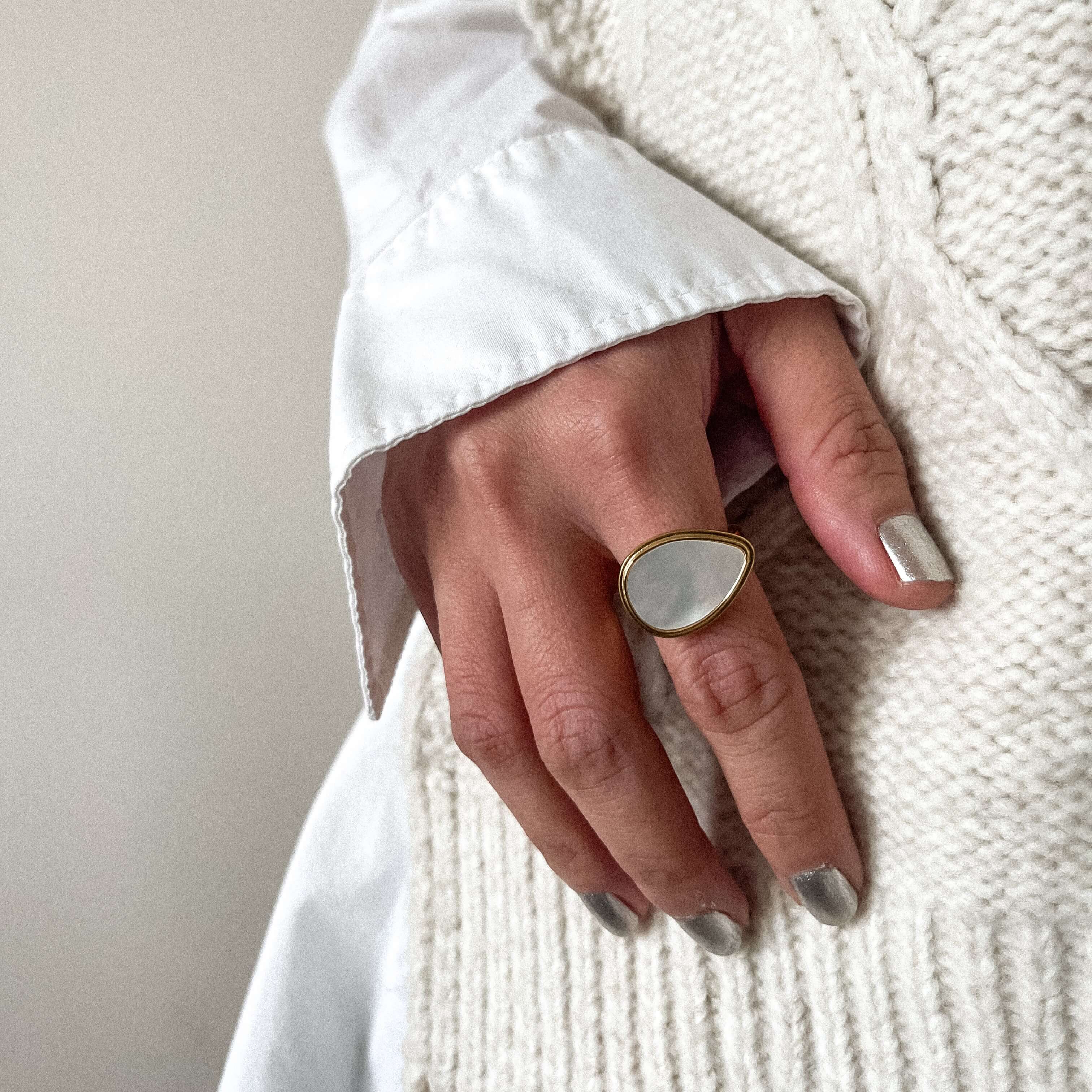Mother of Pearl Statement Signet Ring