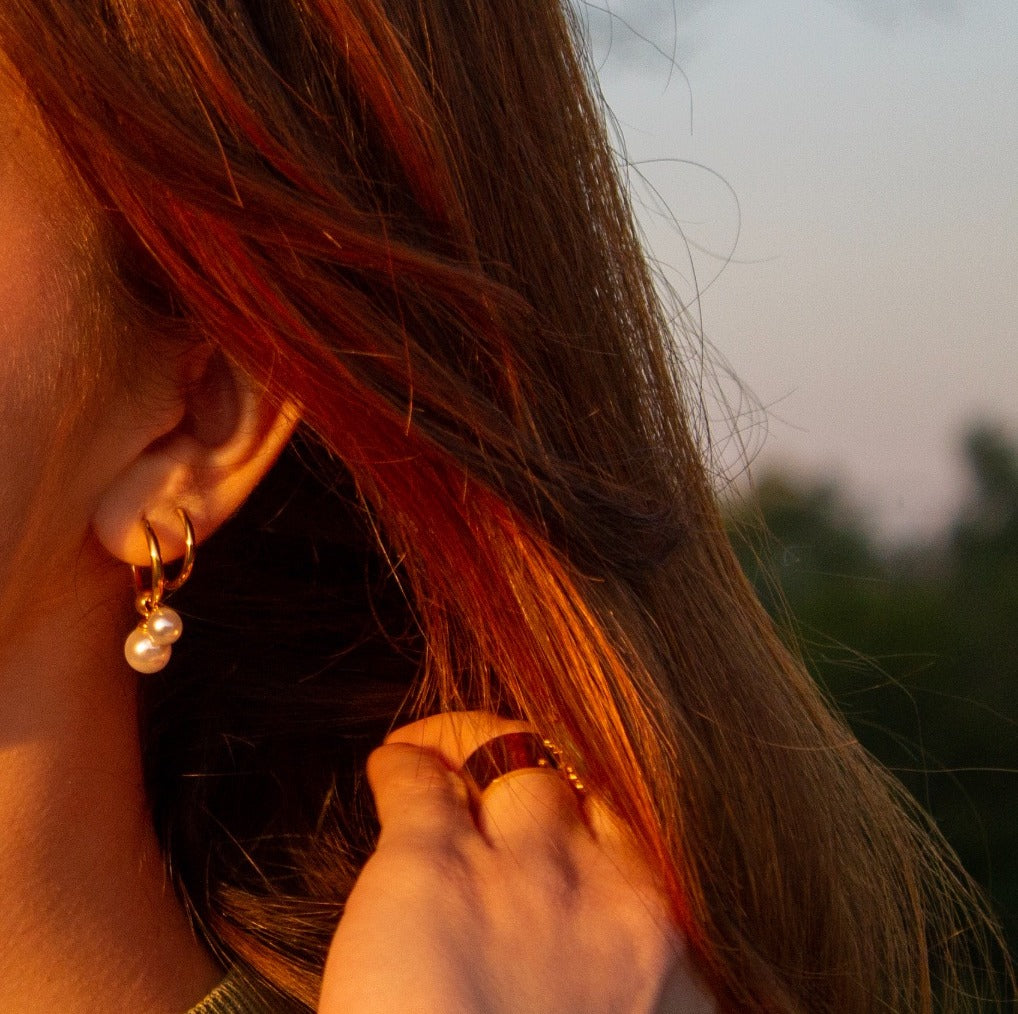 Meideya Jewelry Double Pearl Hoop Earrings