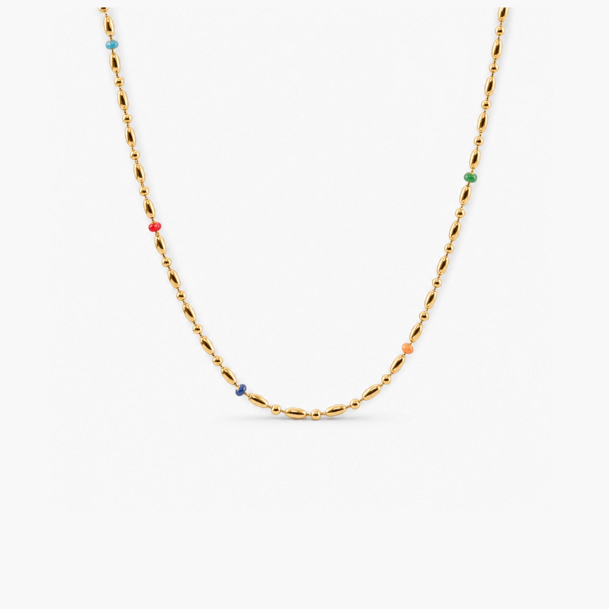 Rainbow Rice Bead Chain Necklace