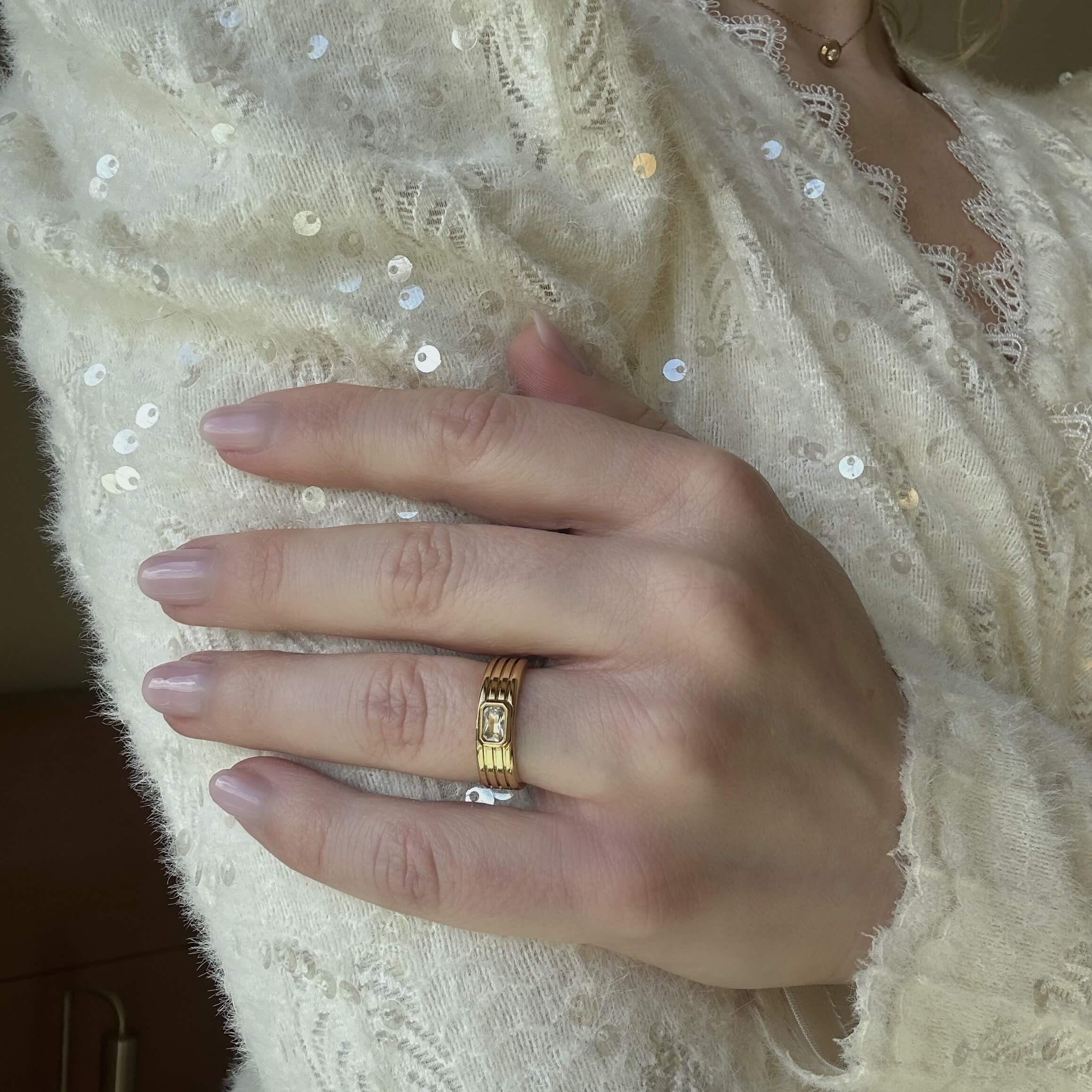 Crystal Ribbed Ring