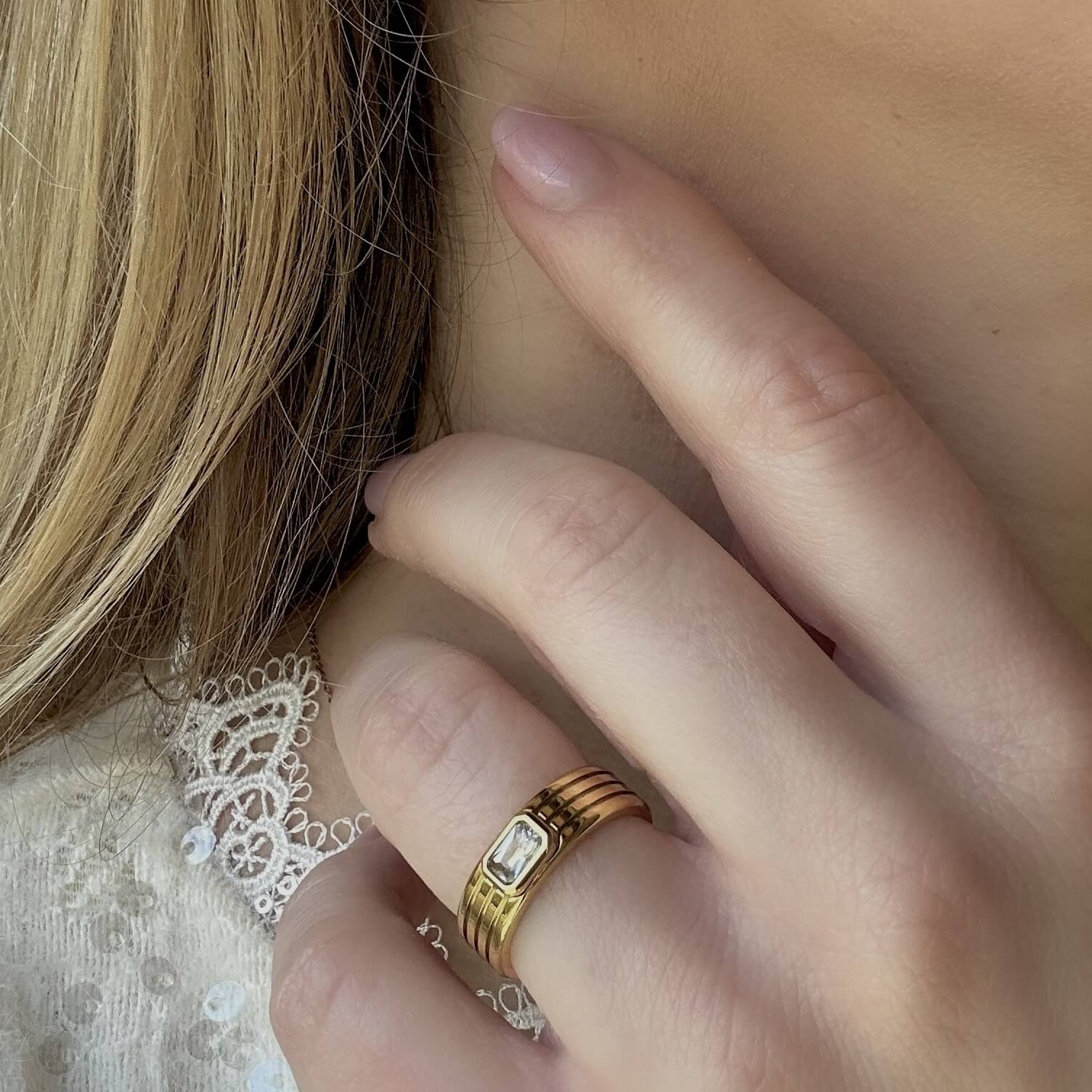 Crystal Ribbed Ring