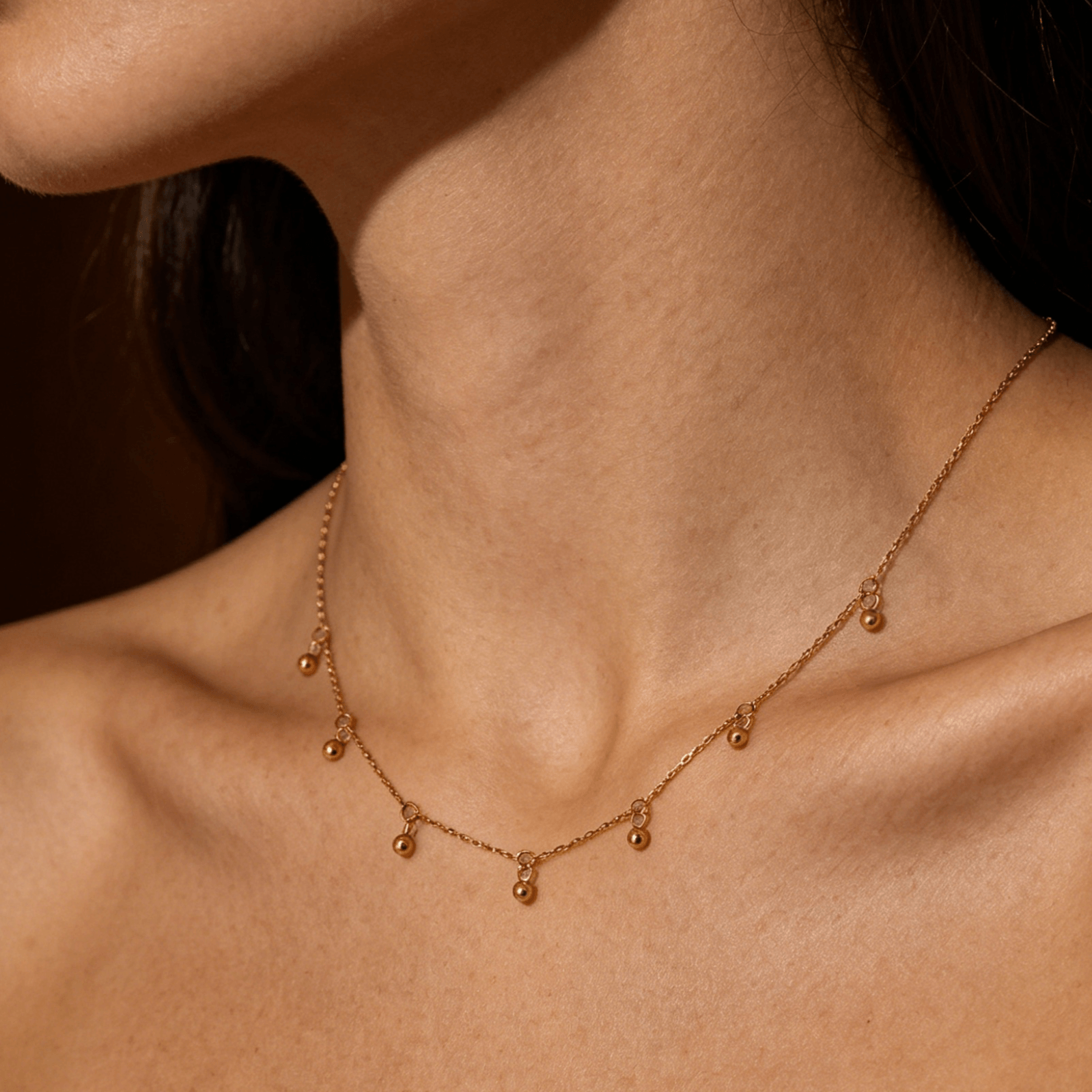 Gold Bead Station Necklace