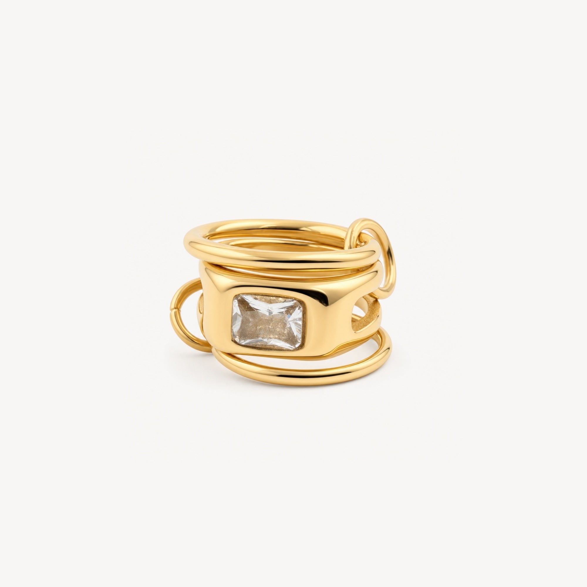 Triple Link Rectangle CZ Ring